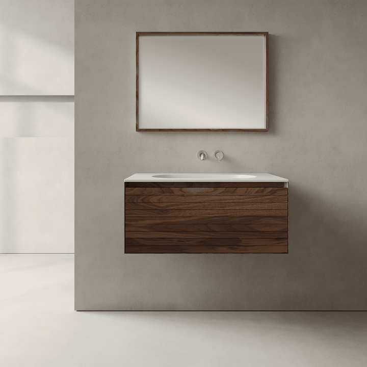 Nordale Real Walnut 800mm Vanity Unit - Single Drawer with Single Basin