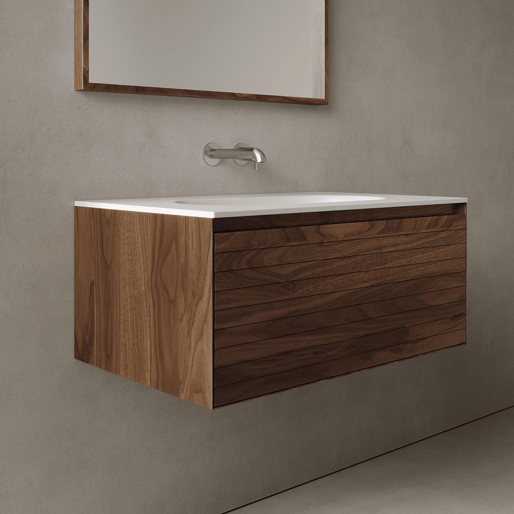 Nordale Real Walnut 800mm Vanity Unit - Single Drawer with Single Basin