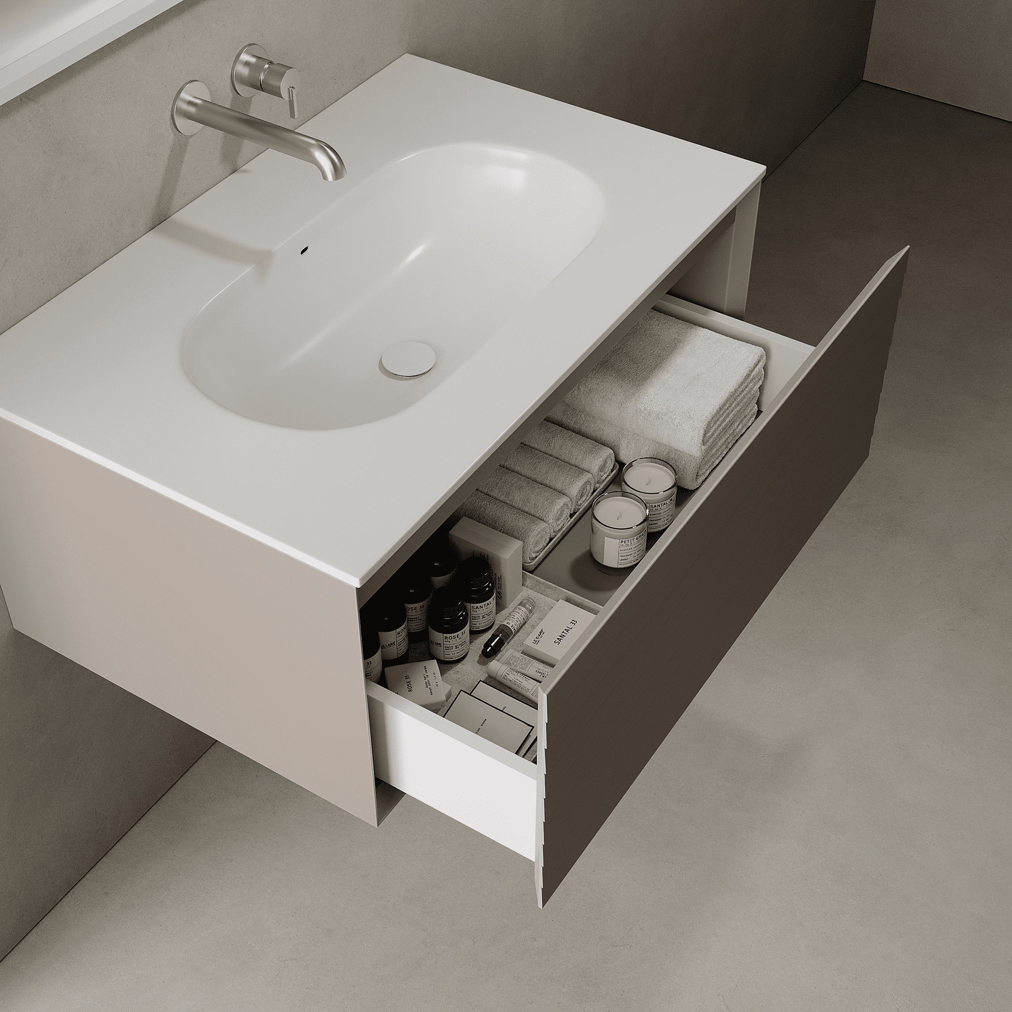 Nordale Taupe 800mm Vanity Unit - Single Drawer with Single Basin