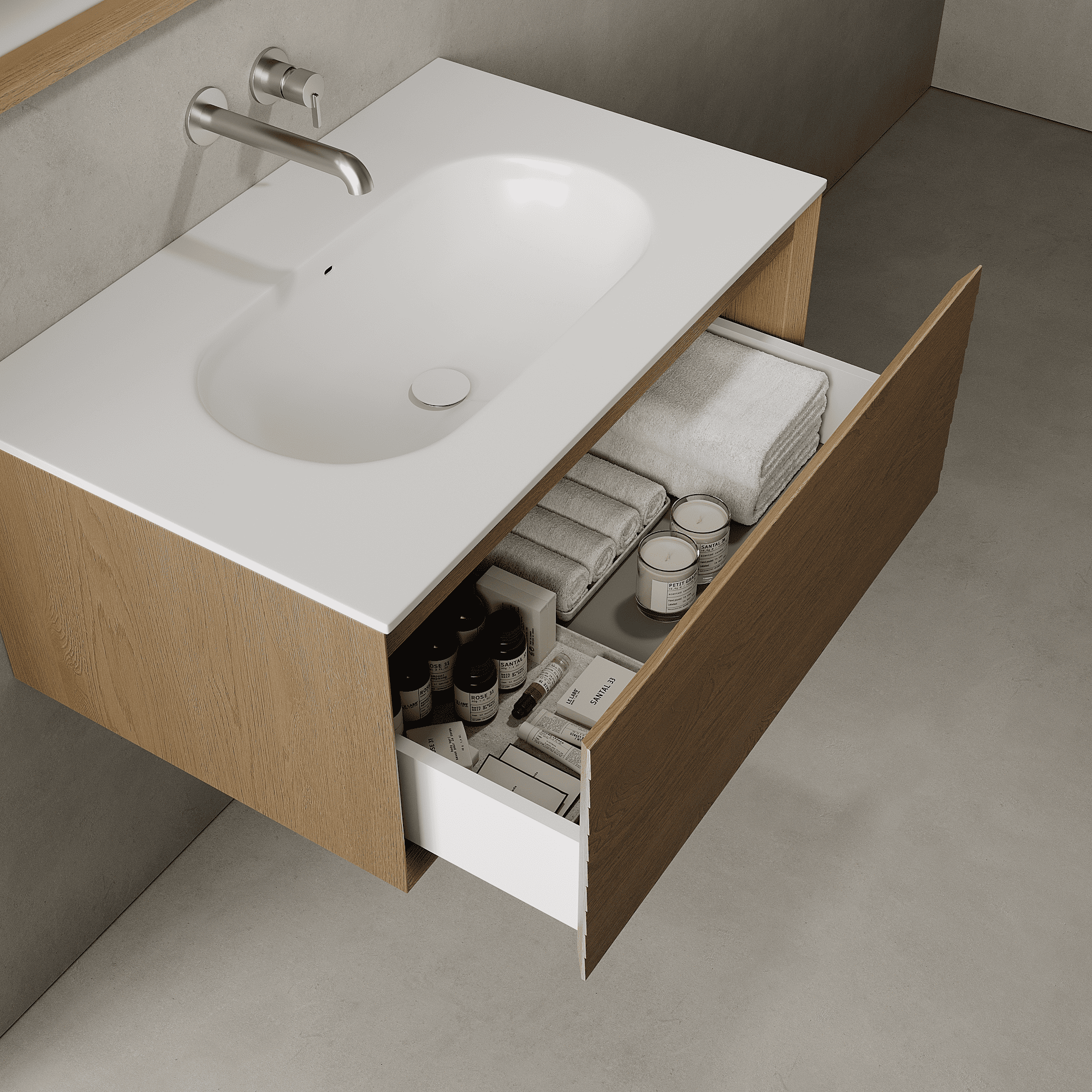 Nordale Real Oak 800mm Vanity Unit - Single Drawer with Single Basin