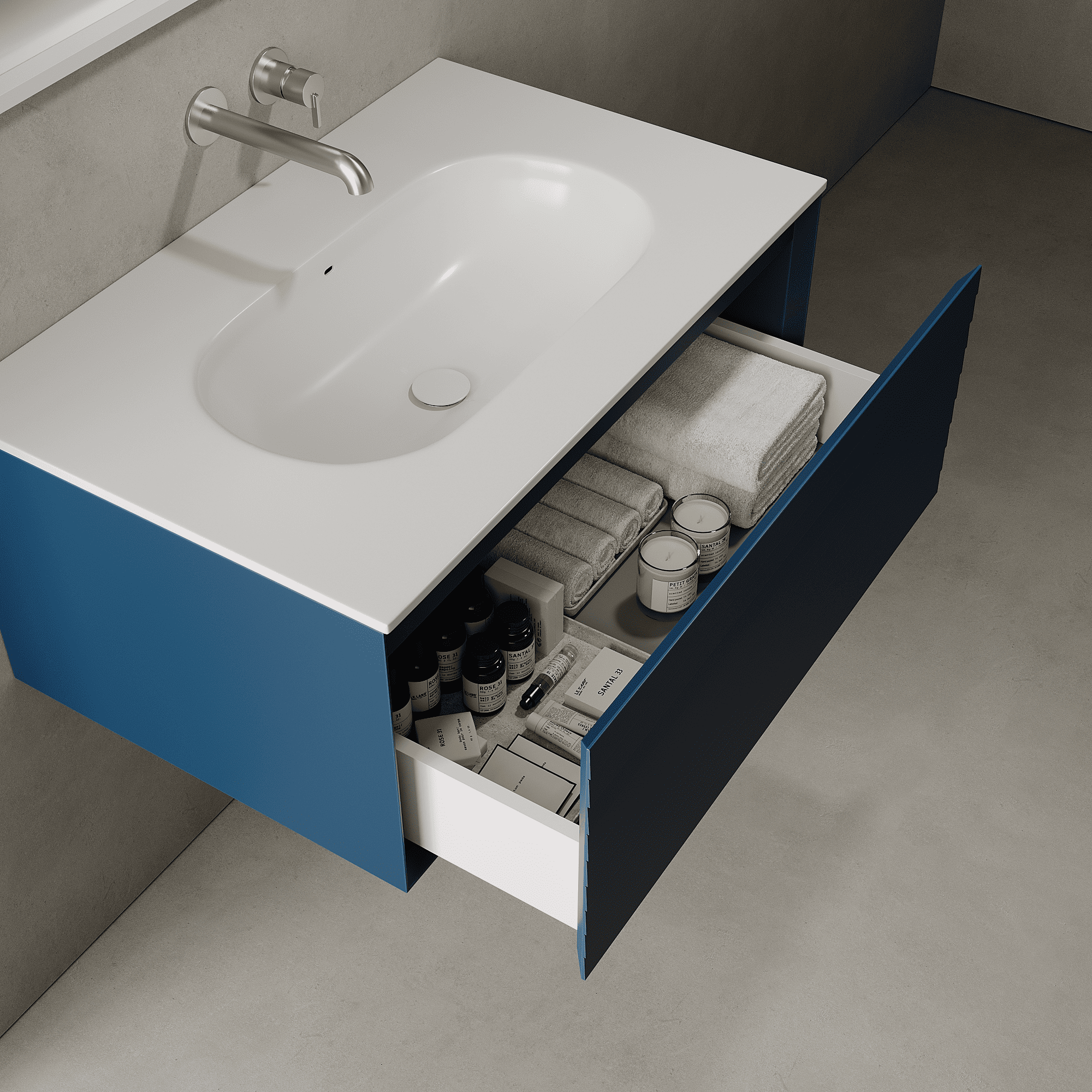 Nordale Ocean Blue 800mm Vanity Unit - Single Drawer with Single Basin