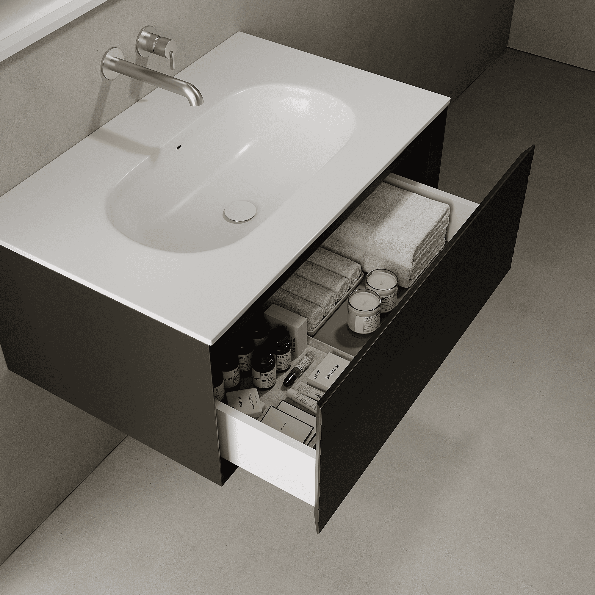 Nordale Silk Black 800mm Vanity Unit - Single Drawer with Single Basin