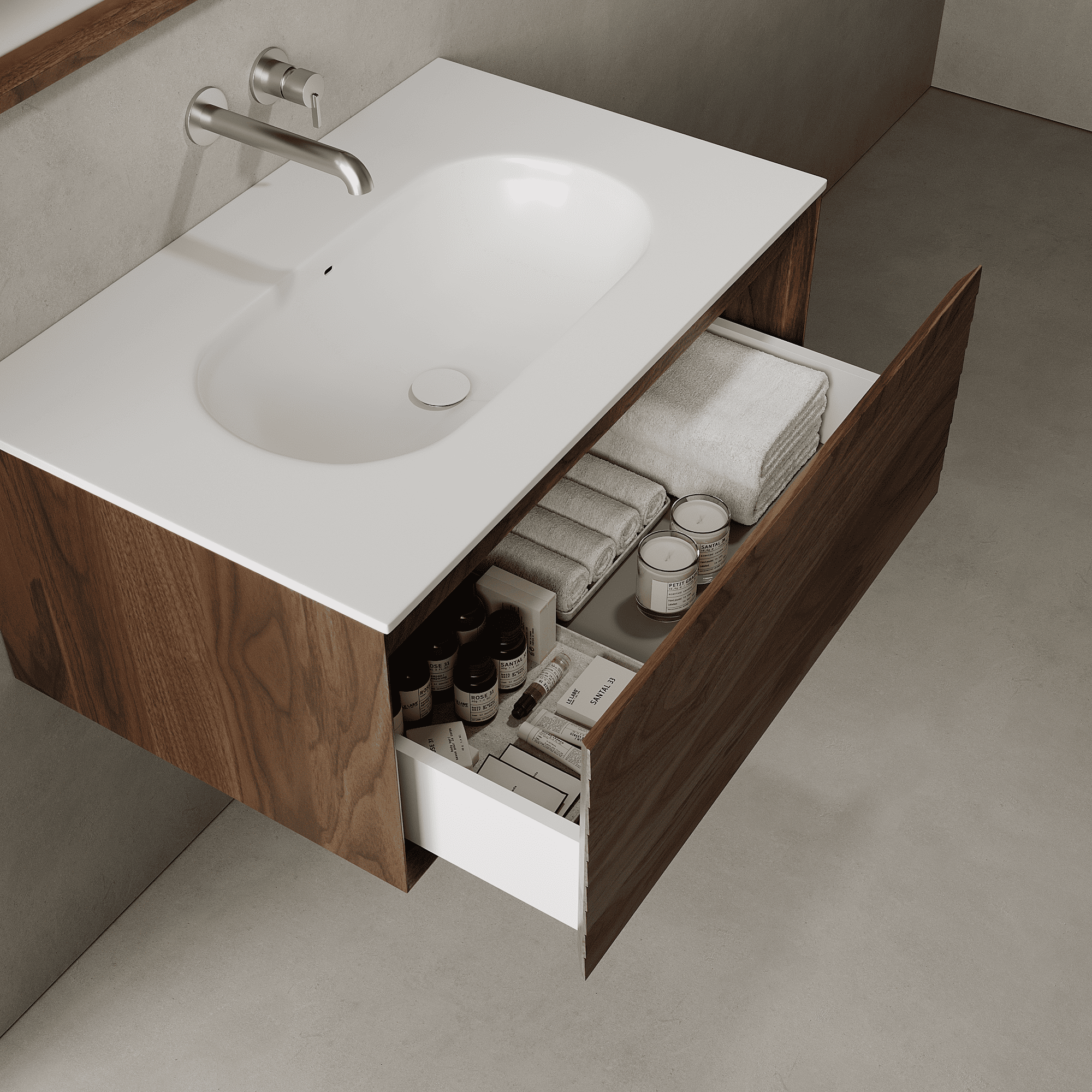 Nordale Real Walnut 800mm Vanity Unit - Single Drawer with Single Basin