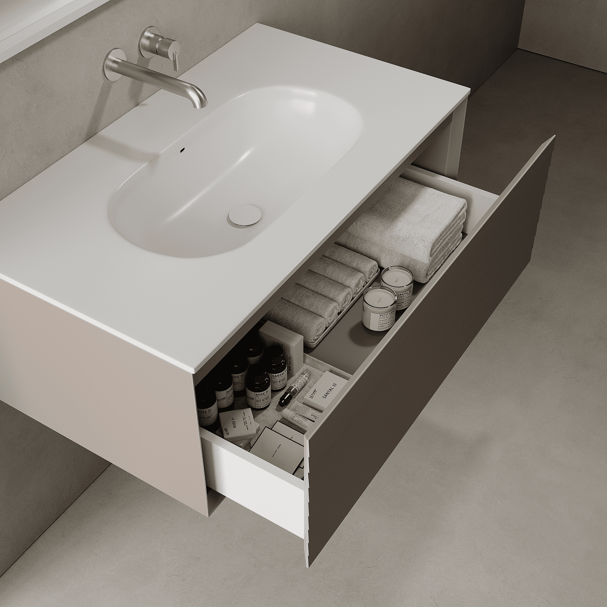 Nordale Taupe 900mm Vanity Unit - Single Drawer with Single Basin