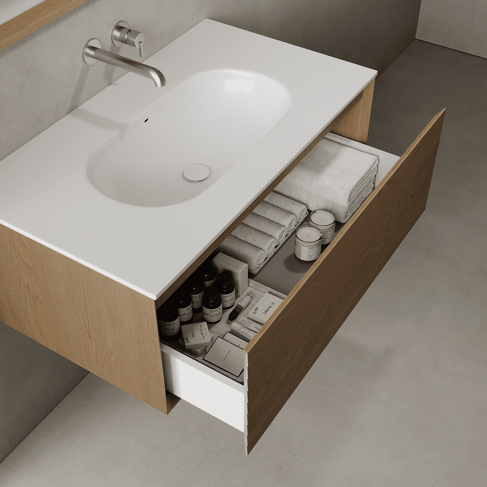 Nordale Real Oak 900mm Vanity Unit - Single Drawer with Single Basin