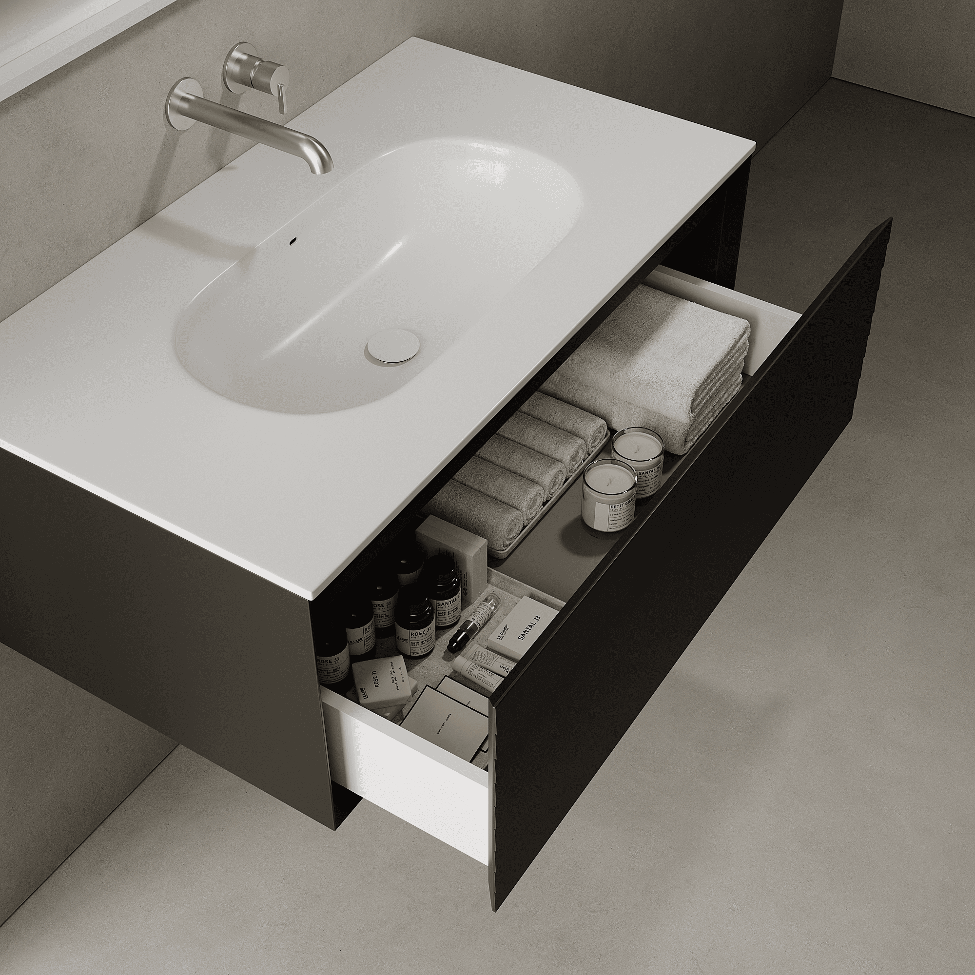 Nordale Silk Black 900mm Vanity Unit - Single Drawer with Single Basin