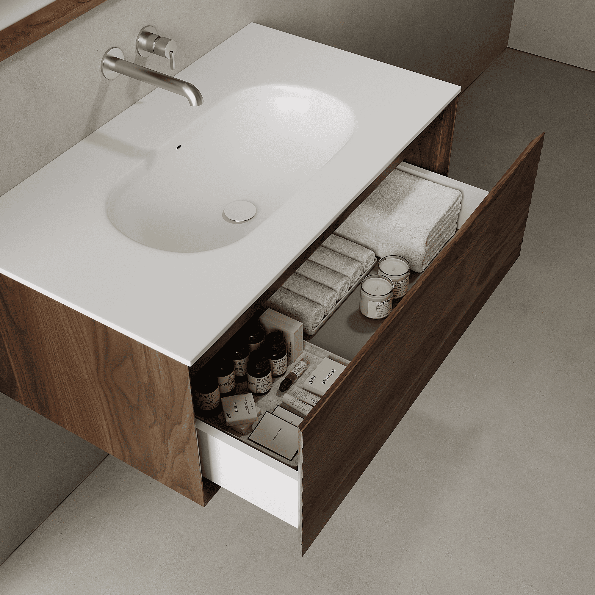 Nordale Real Walnut 900mm Vanity Unit - Single Drawer with Single Basin