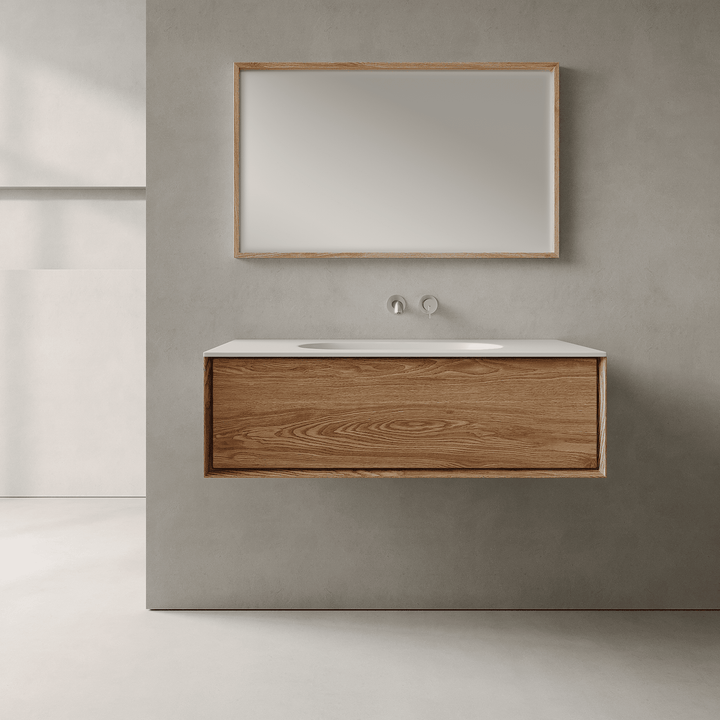 Valmere Honey Wood 1000mm Vanity Unit - Single Drawer with Single Basin