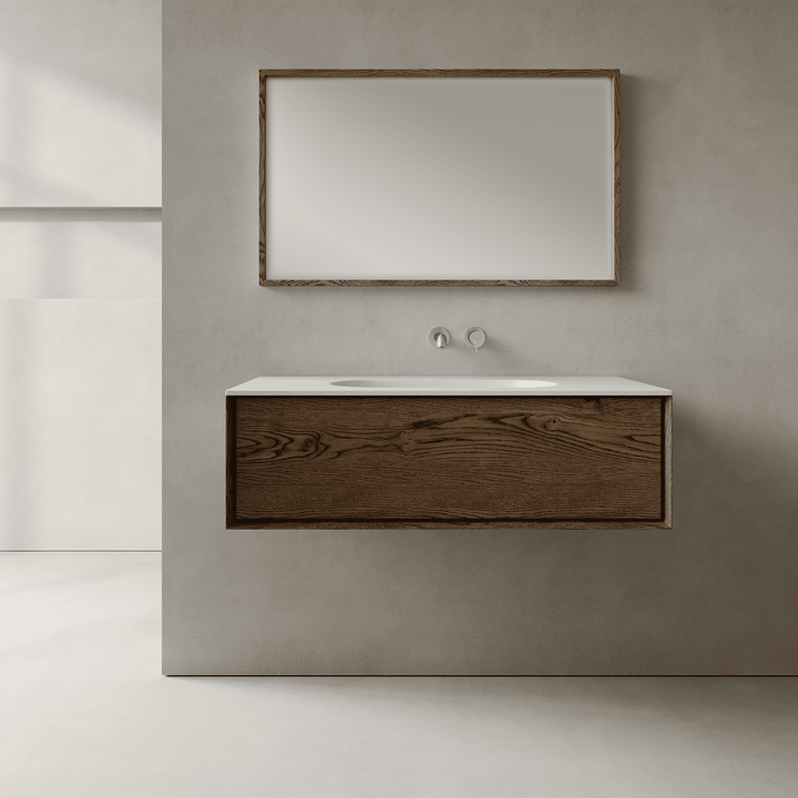 Valmere Smoked Wood 1000mm Vanity Unit - Single Drawer with Single Basin