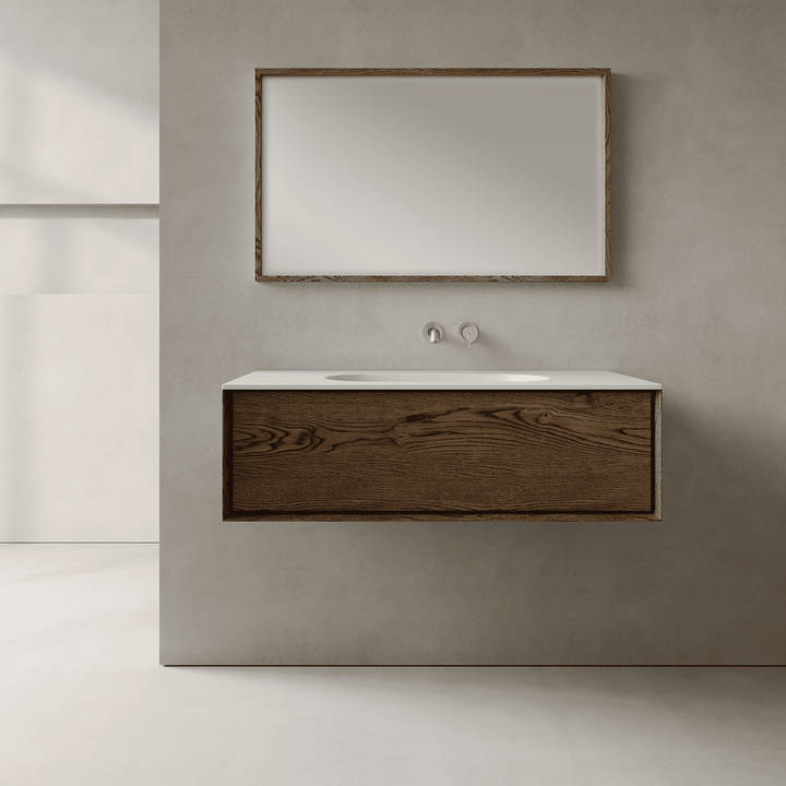 Valmere Smoked Wood 1000mm Vanity Unit - Single Drawer with Single Basin