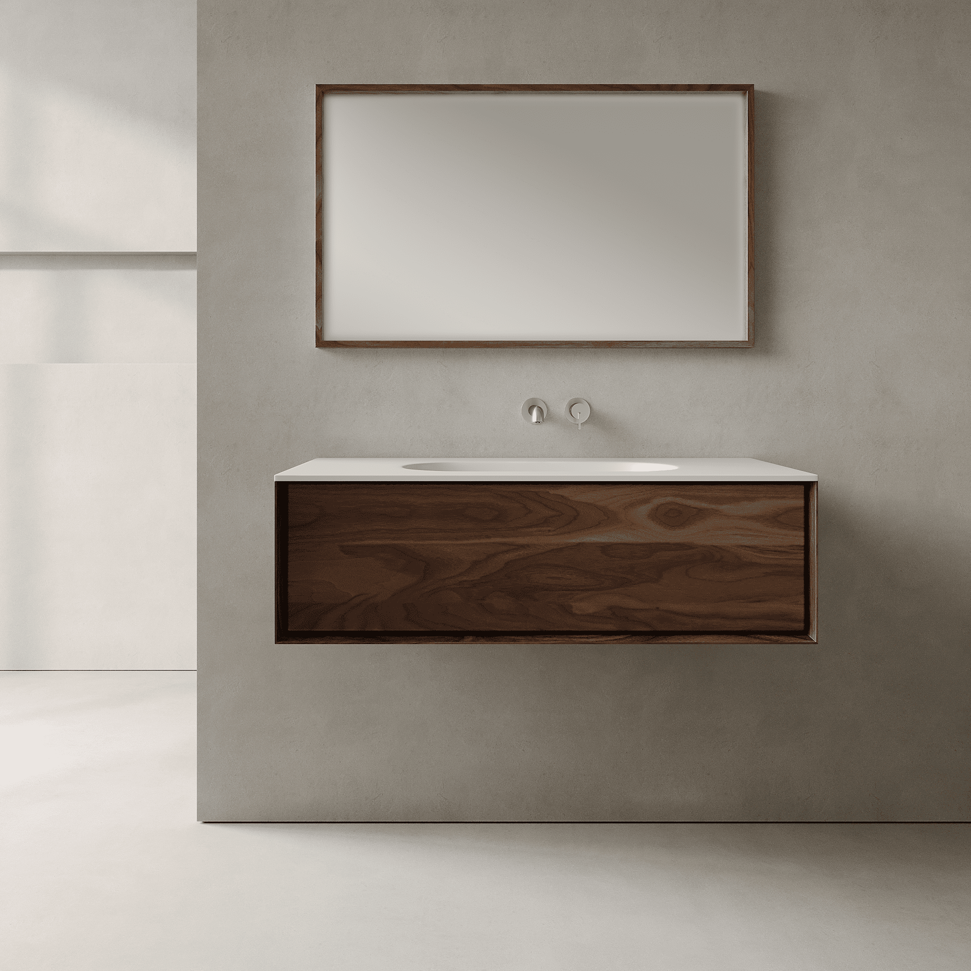 Valmere Real Walnut 1000mm Vanity Unit - Single Drawer with Single Basin