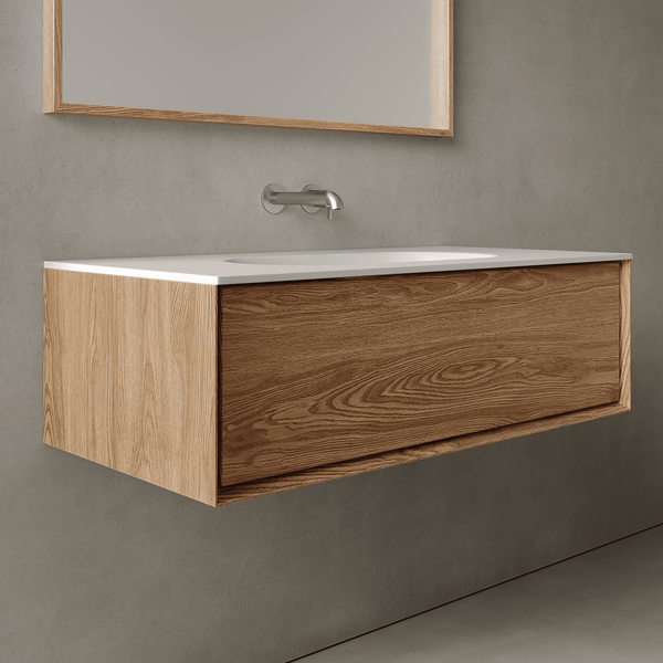 Valmere Honey Wood 1000mm Vanity Unit - Single Drawer with Single Basin