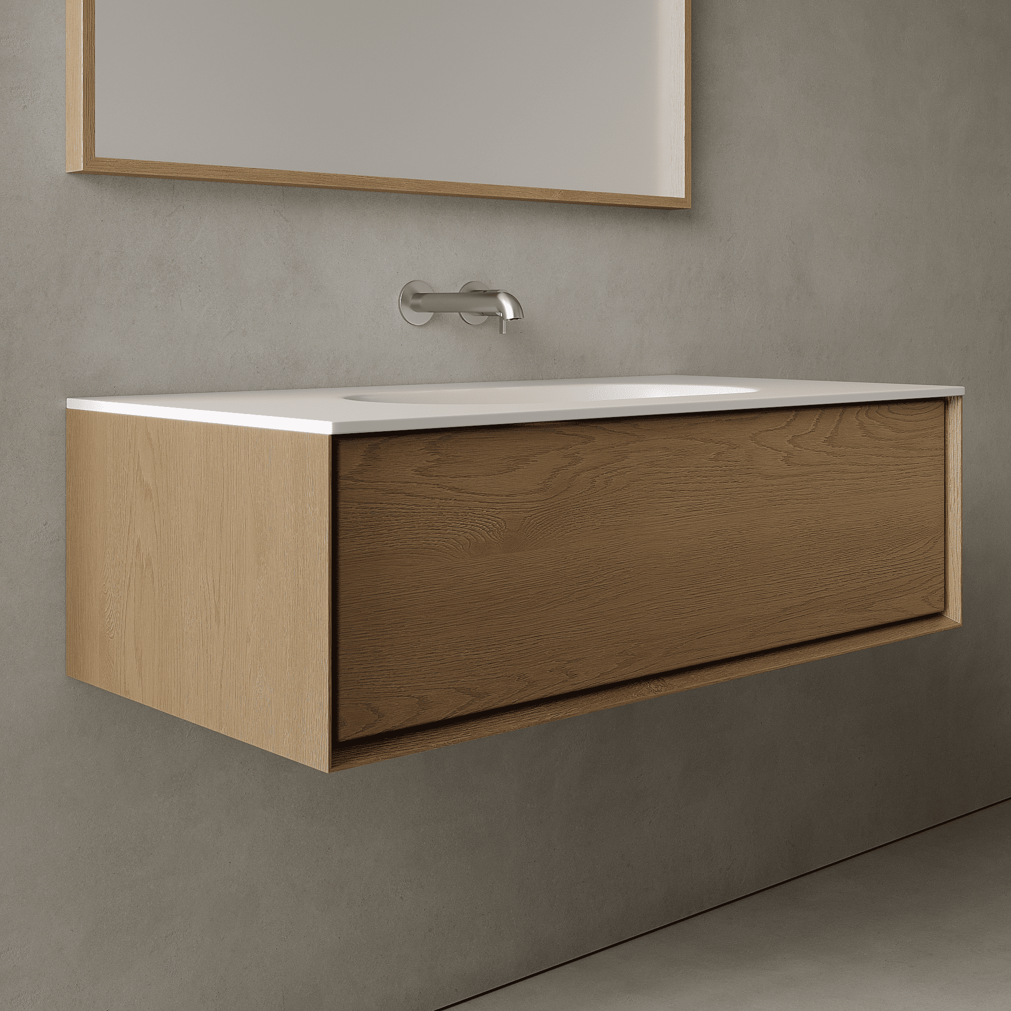 Valmere Real Oak 1000mm Vanity Unit - Single Drawer with Single Basin