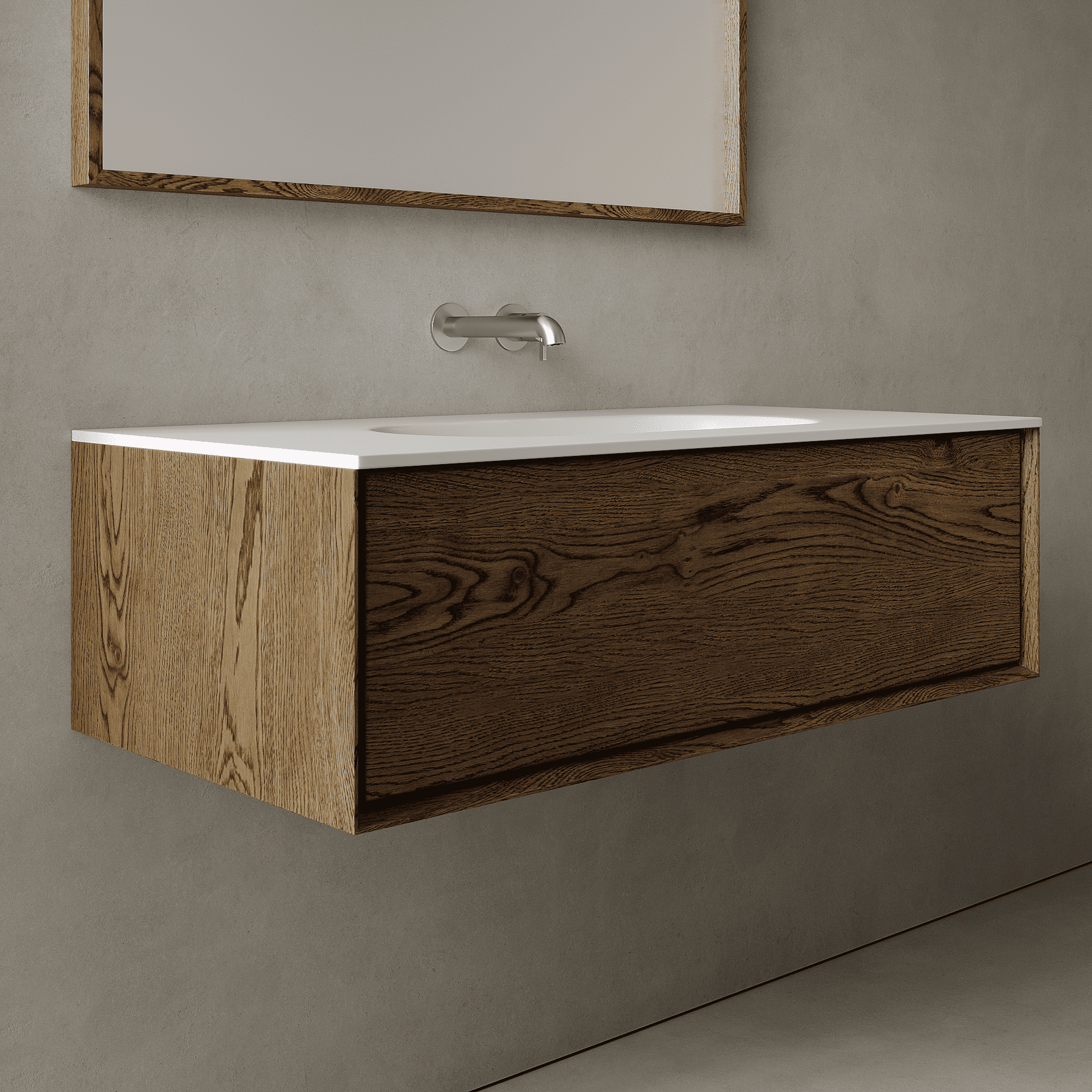 Valmere Smoked Wood 1000mm Vanity Unit - Single Drawer with Single Basin