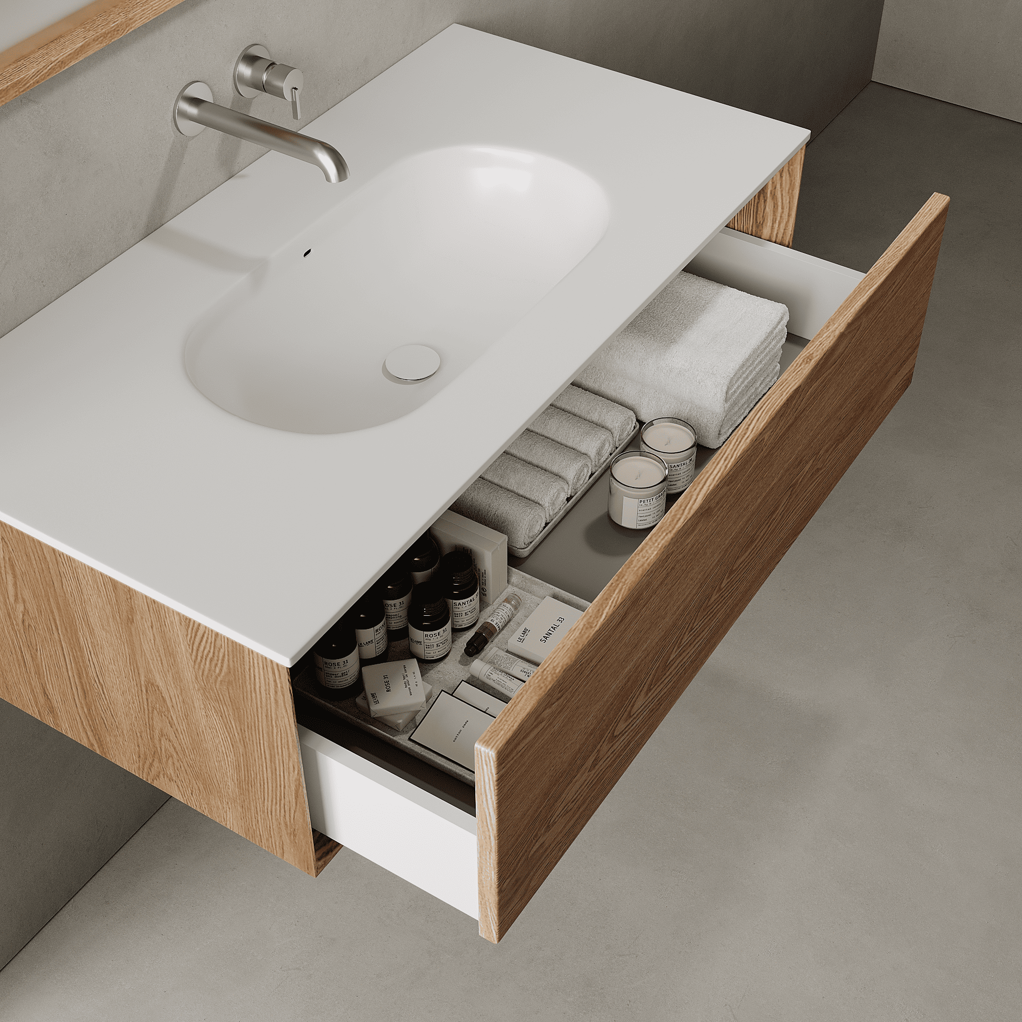 Valmere Honey Wood 1000mm Vanity Unit - Single Drawer with Single Basin