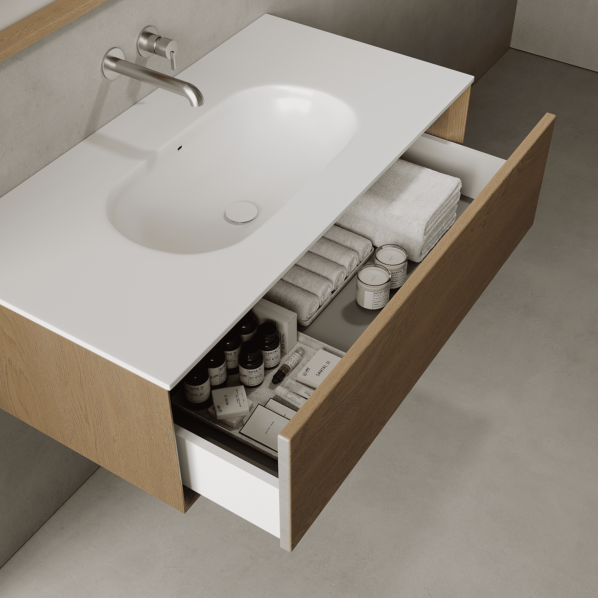 Valmere Real Oak 1000mm Vanity Unit - Single Drawer with Single Basin