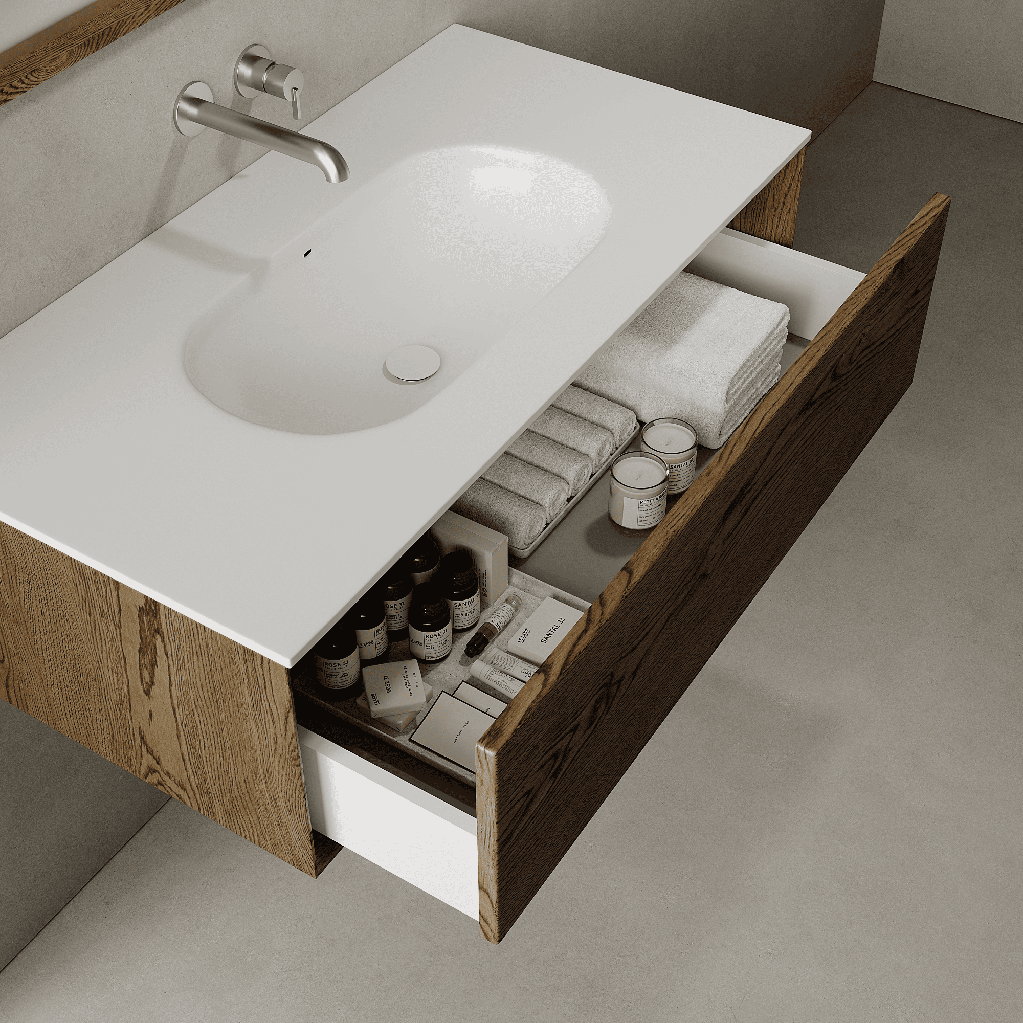 Valmere Smoked Wood 1000mm Vanity Unit - Single Drawer with Single Basin