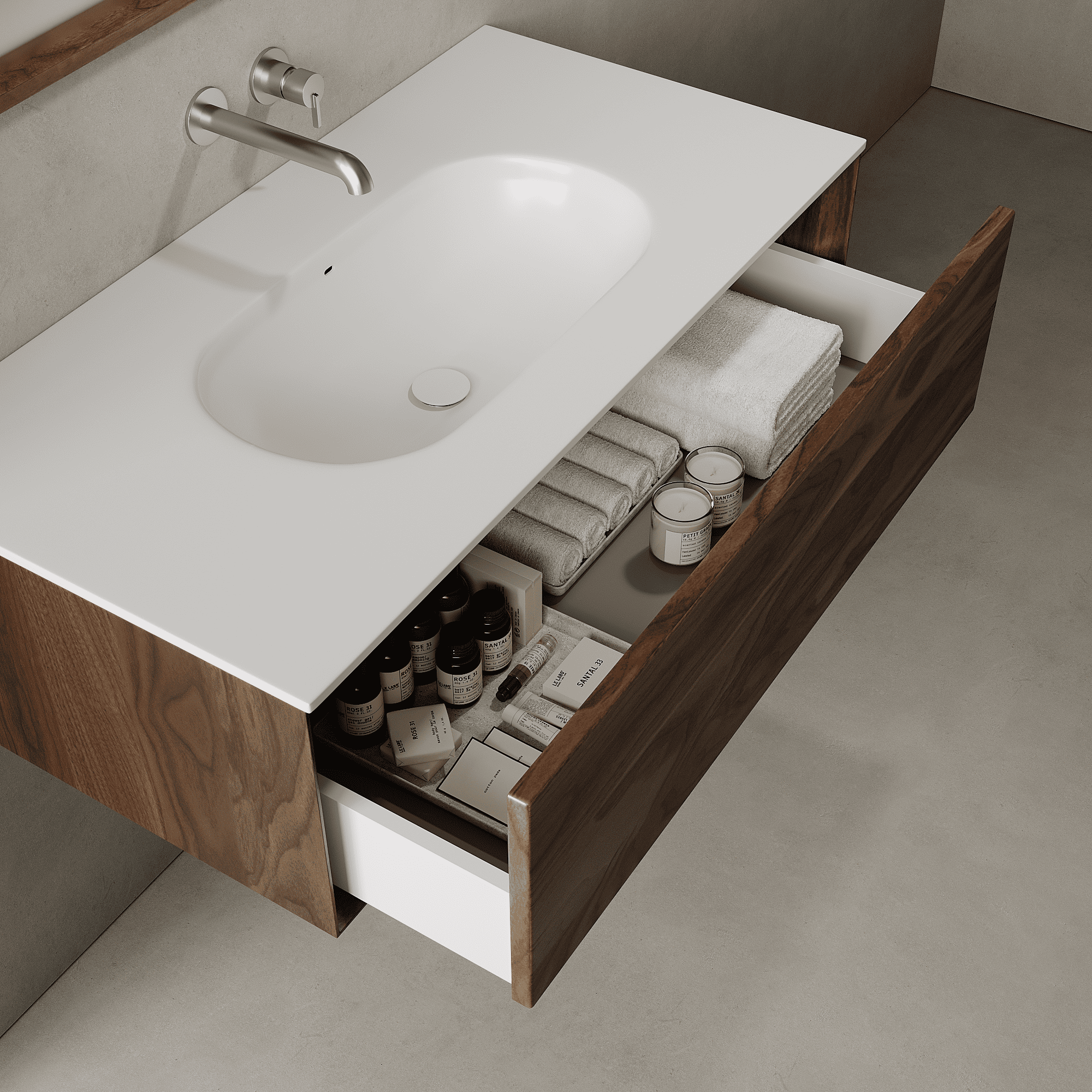 Valmere Real Walnut 1000mm Vanity Unit - Single Drawer with Single Basin
