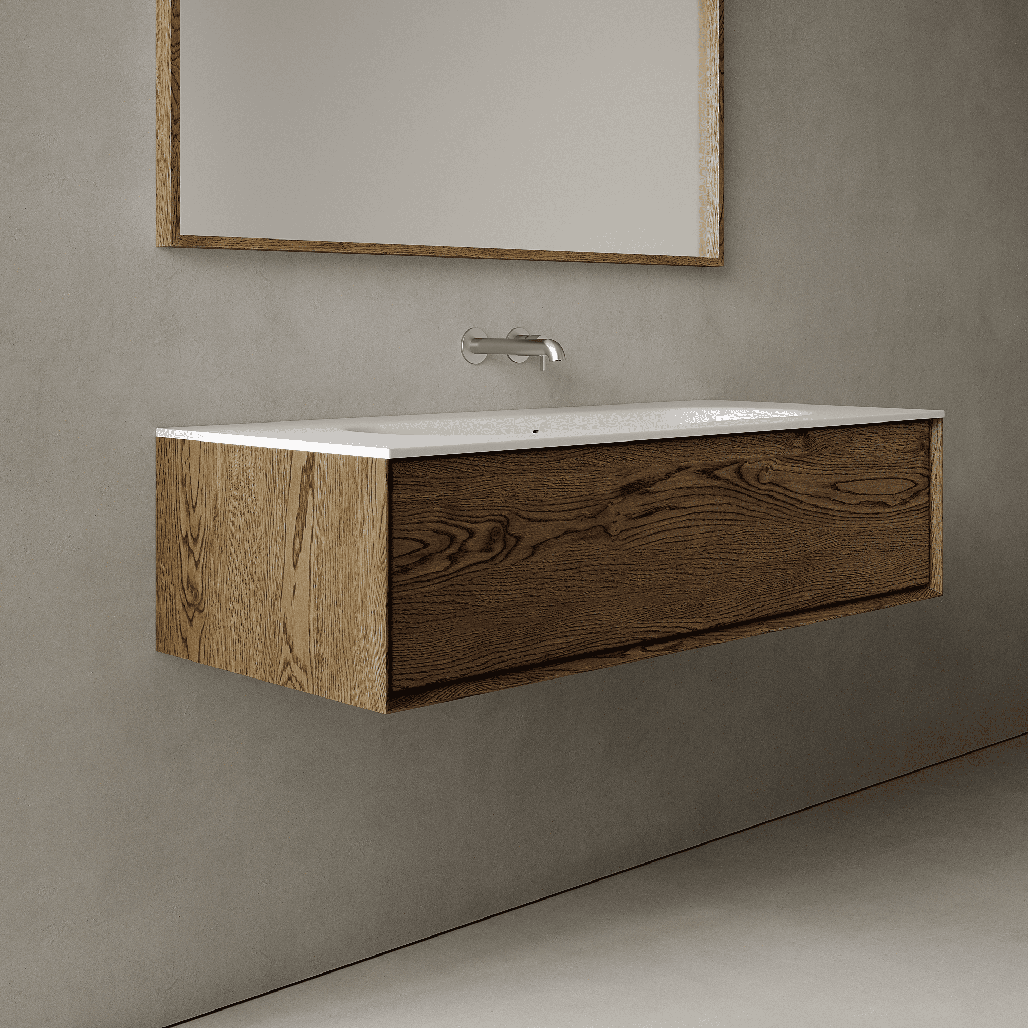 Valmere Smoked Wood 1200mm Vanity Unit - Single Drawer with Large Single Basin