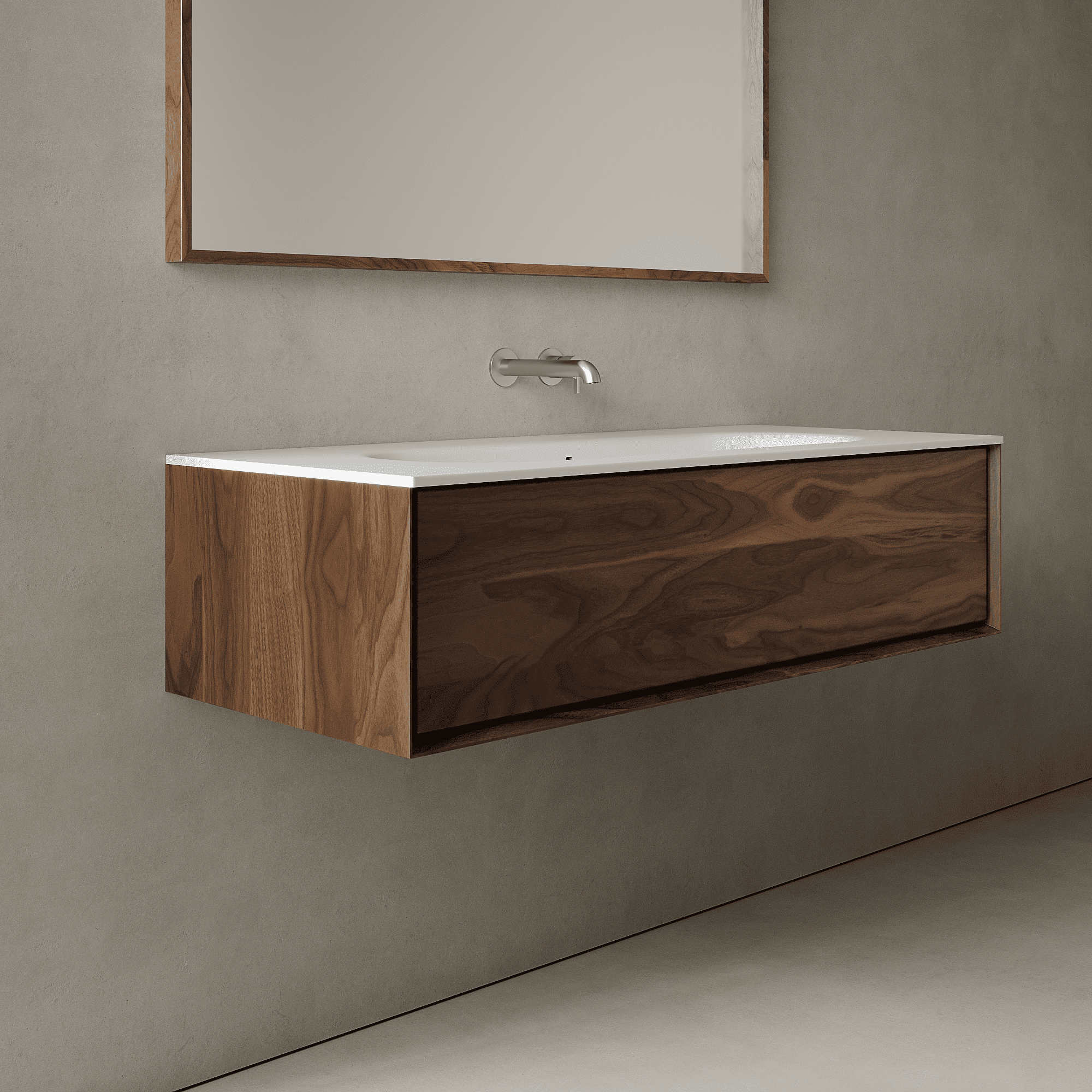 Valmere Real Walnut 1200mm Vanity Unit - Single Drawer with Large Single Basin