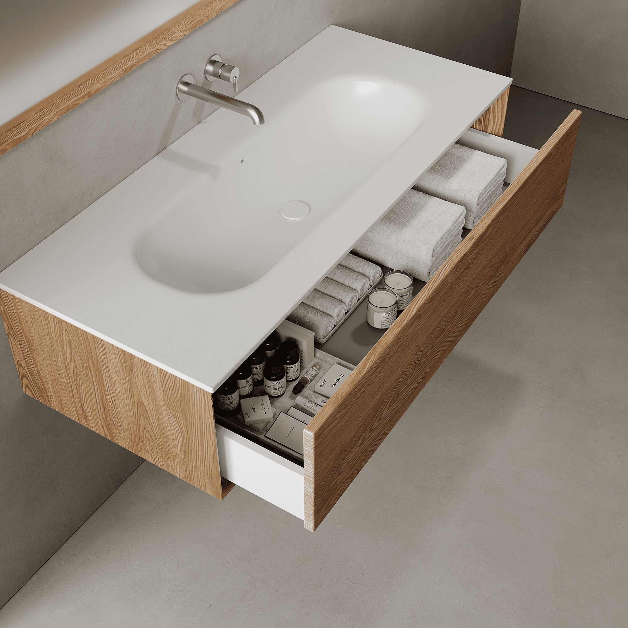 Valmere Honey Wood 1200mm Vanity Unit - Single Drawer with Large Single Basin