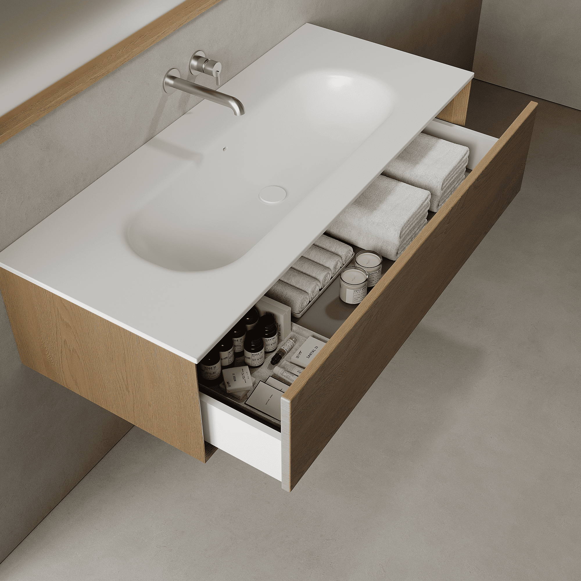 Valmere Real Oak 1200mm Vanity Unit - Single Drawer with Large Single Basin