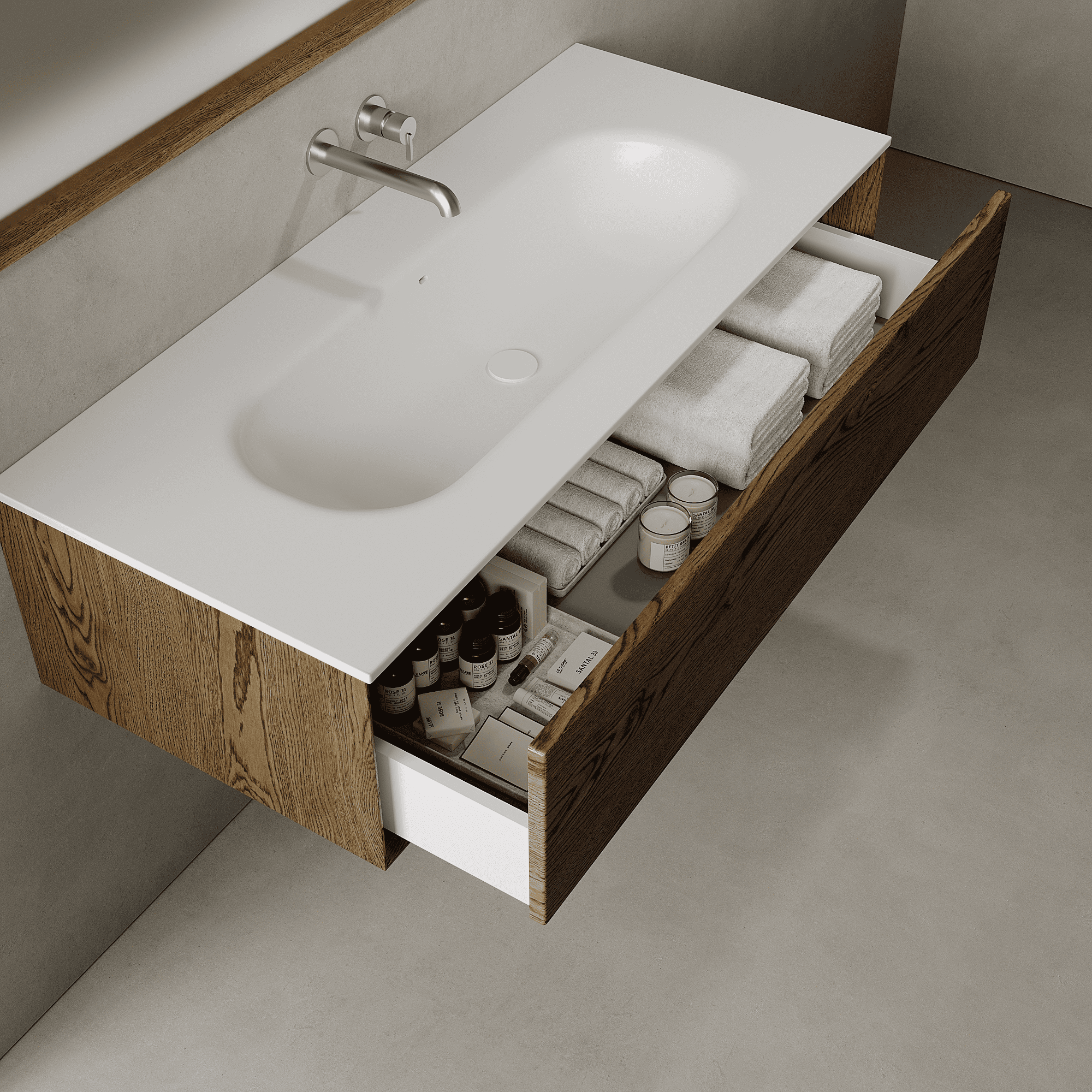 Valmere Smoked Wood 1200mm Vanity Unit - Single Drawer with Large Single Basin