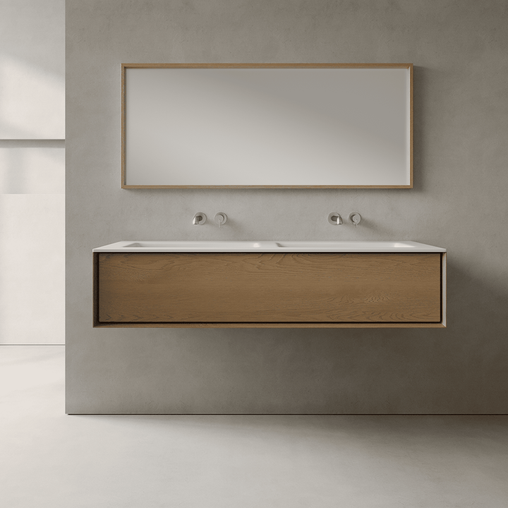 Valmere Real Oak 1400mm Vanity Unit - Single Drawer with Double Basin