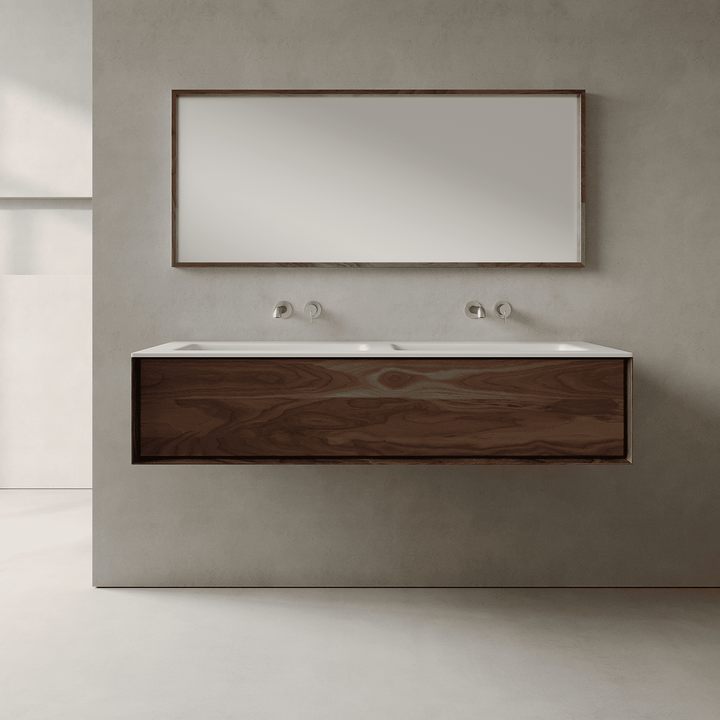 Valmere Real Walnut 1400mm Vanity Unit - Single Drawer with Double Basin