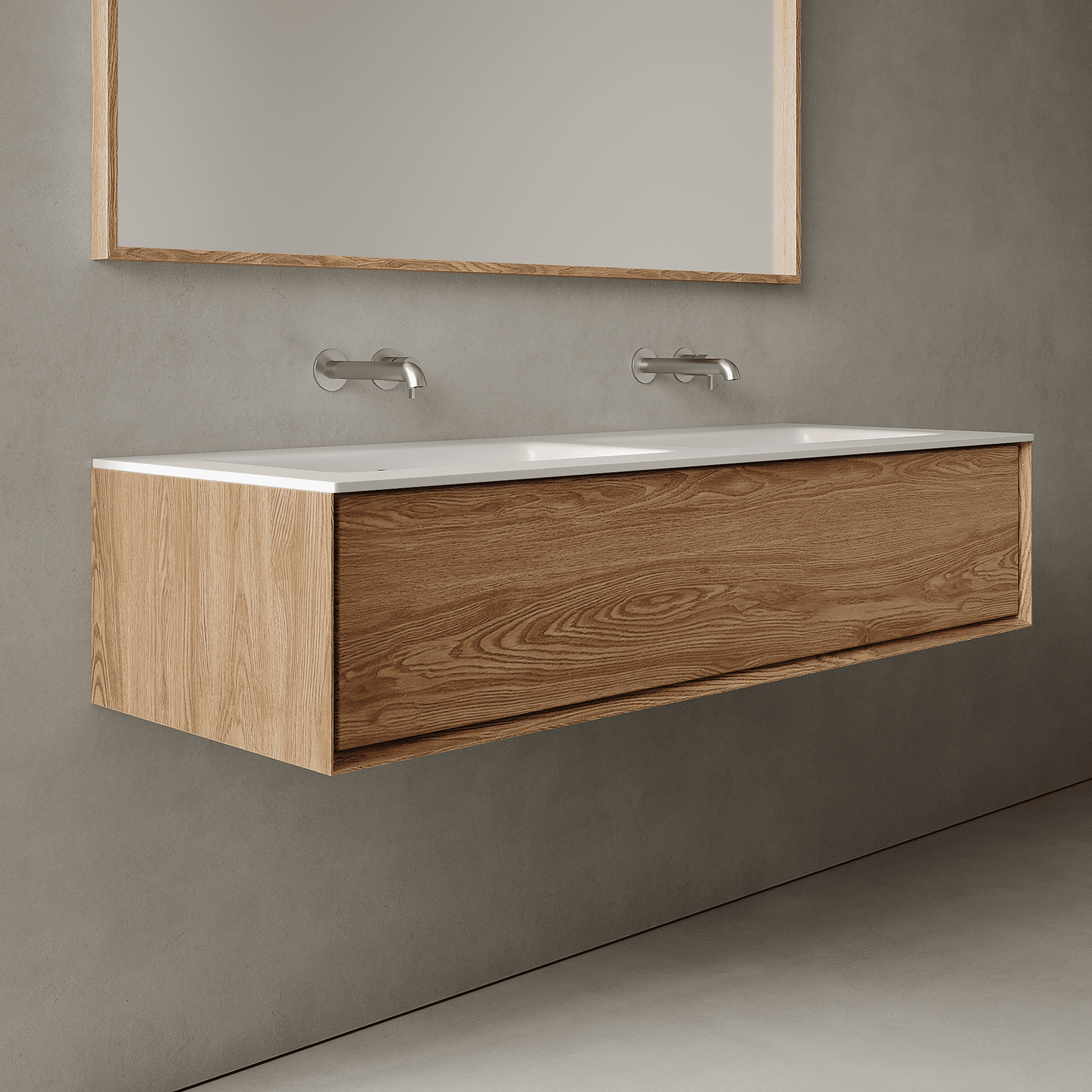 Valmere Honey Wood 1400mm Vanity Unit - Single Drawer with Double Basin