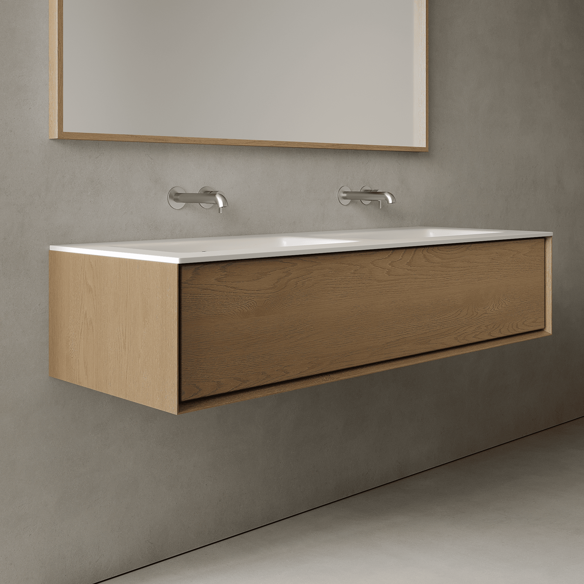 Valmere Real Oak 1400mm Vanity Unit - Single Drawer with Double Basin