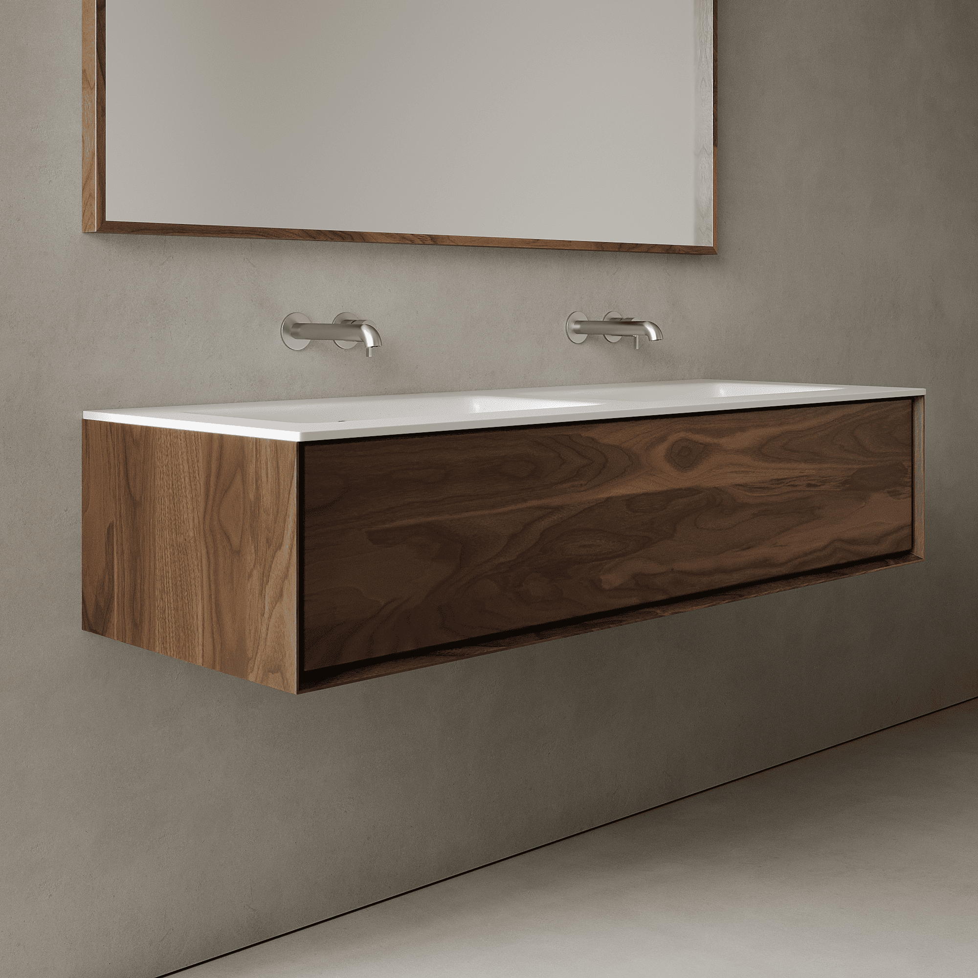 Valmere Real Walnut 1400mm Vanity Unit - Single Drawer with Double Basin