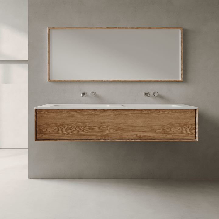 Valmere Honey Wood 1500mm Vanity Unit - Single Drawer with Double Basin