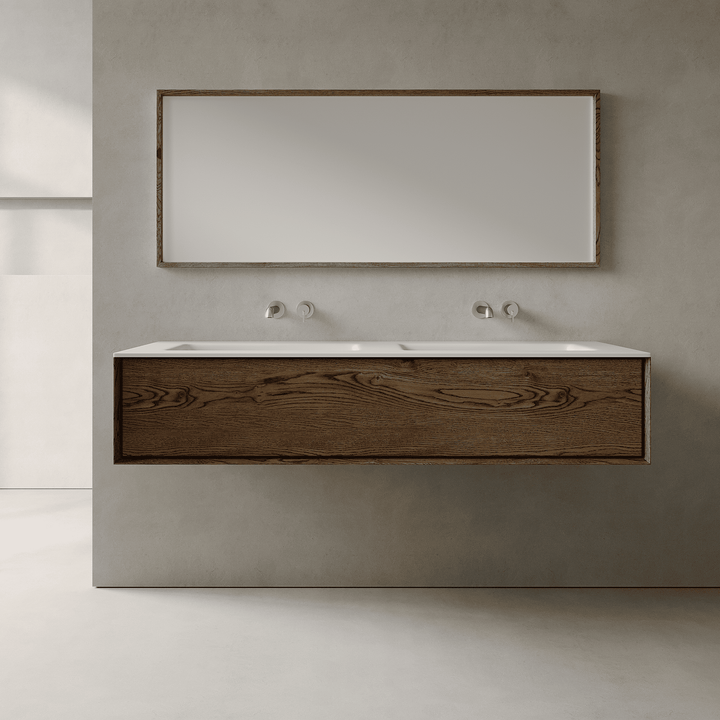 Valmere Smoked Wood 1500mm Vanity Unit - Single Drawer with Double Basin