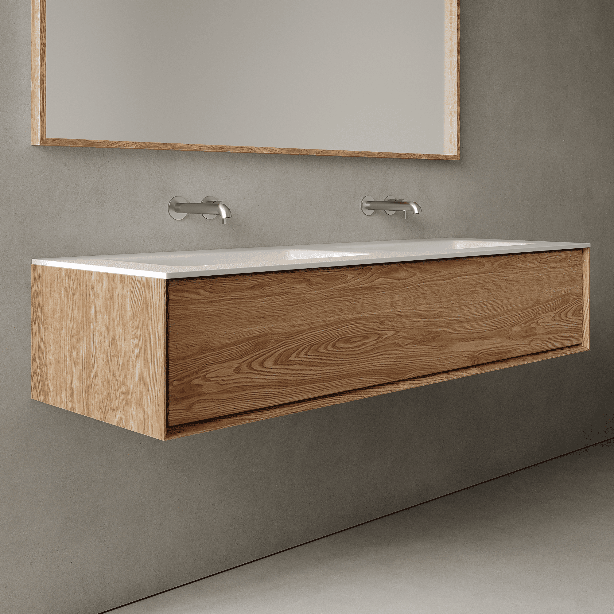 Valmere Honey Wood 1500mm Vanity Unit - Single Drawer with Double Basin