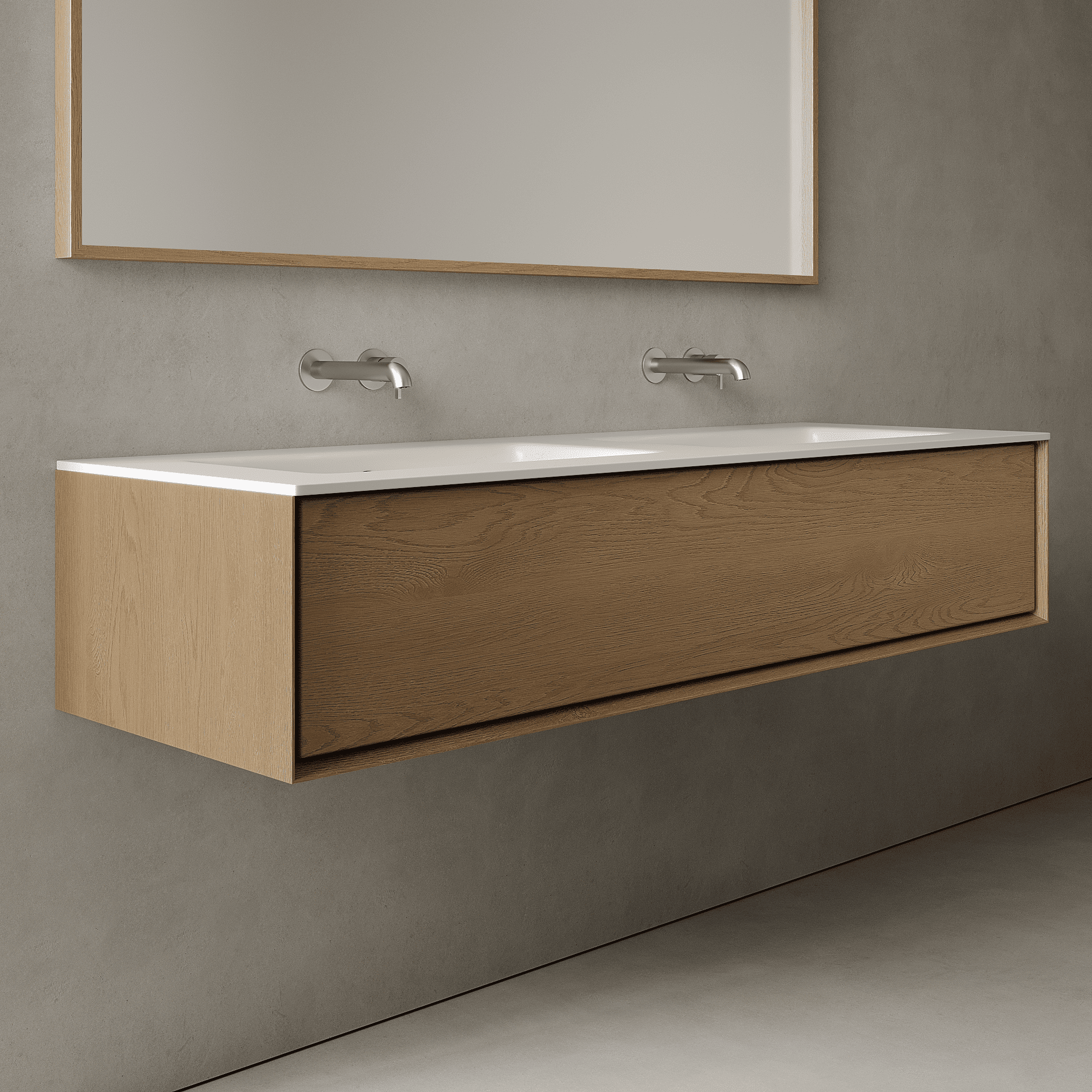 Valmere Real Oak 1500mm Vanity Unit - Single Drawer with Double Basin
