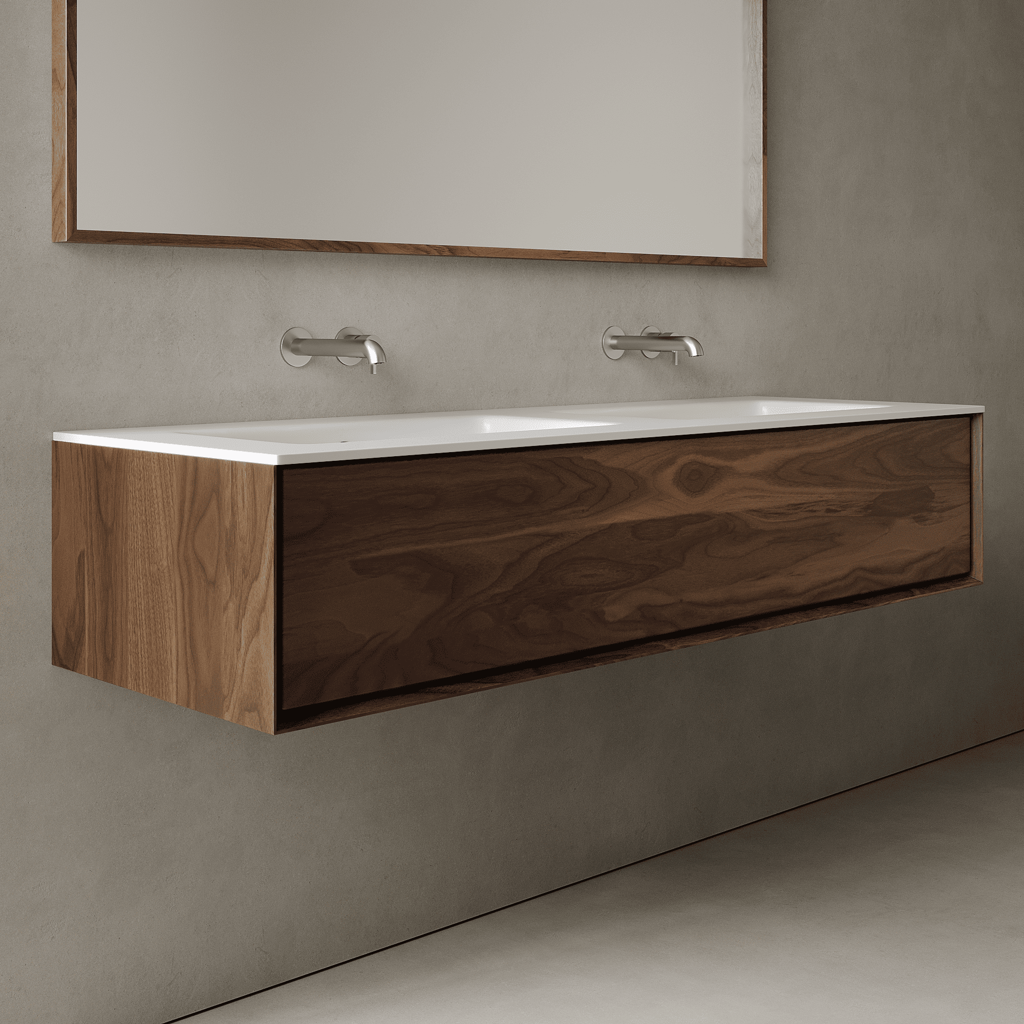 Valmere Real Walnut 1500mm Vanity Unit - Single Drawer with Double Basin