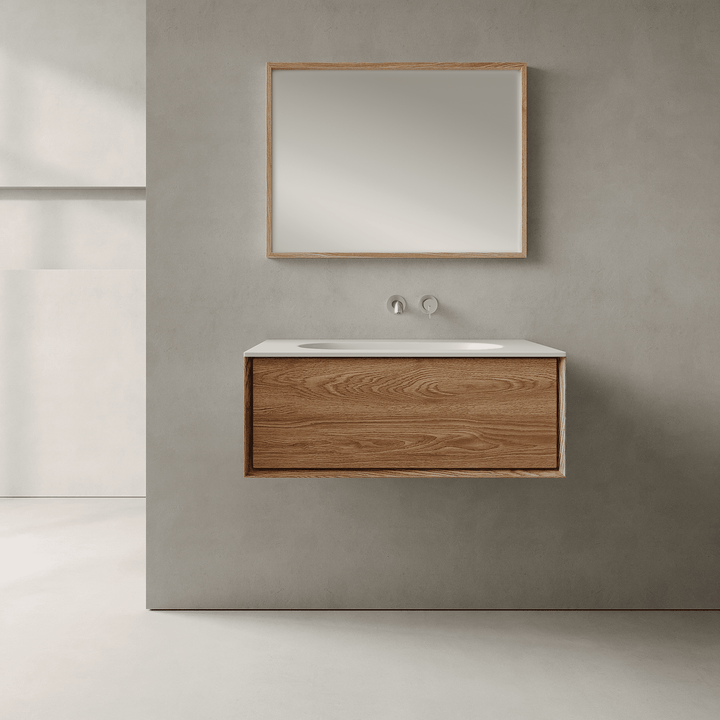 Valmere Honey Wood 800mm Vanity Unit - Single Drawer with Single Basin