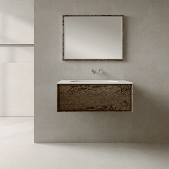 Valmere Smoked Wood 800mm Vanity Unit - Single Drawer with Single Basin
