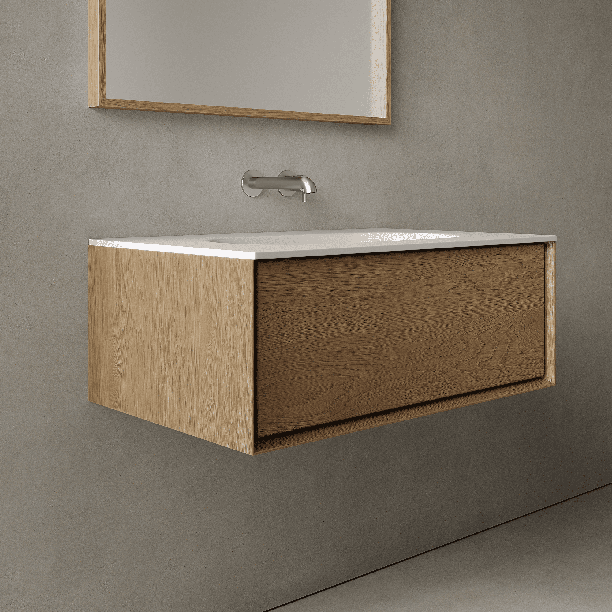 Valmere Real Oak 800mm Vanity Unit - Single Drawer with Single Basin