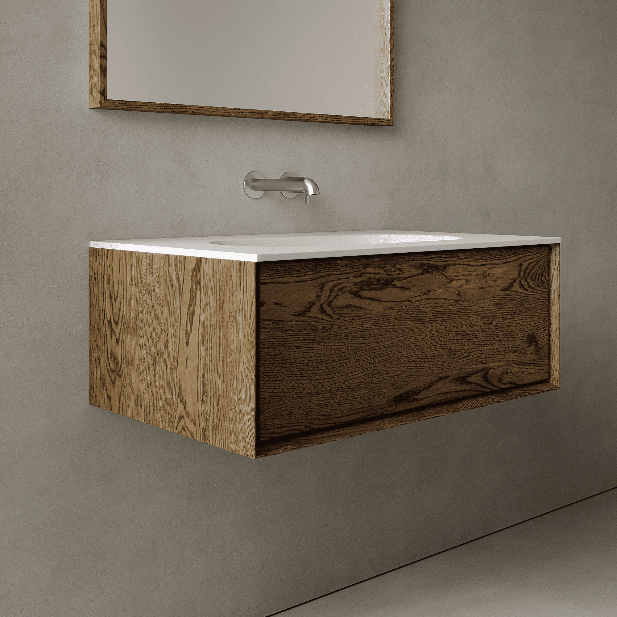 Valmere Smoked Wood 800mm Vanity Unit - Single Drawer with Single Basin