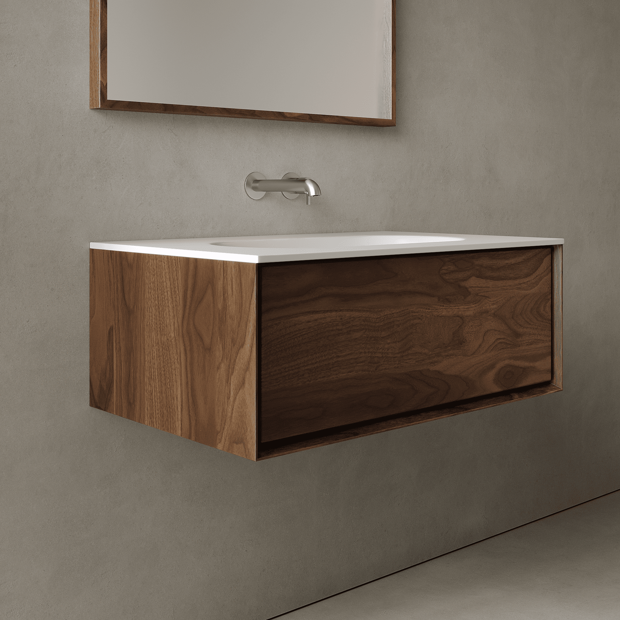Valmere Real Walnut 800mm Vanity Unit - Single Drawer with Single Basin
