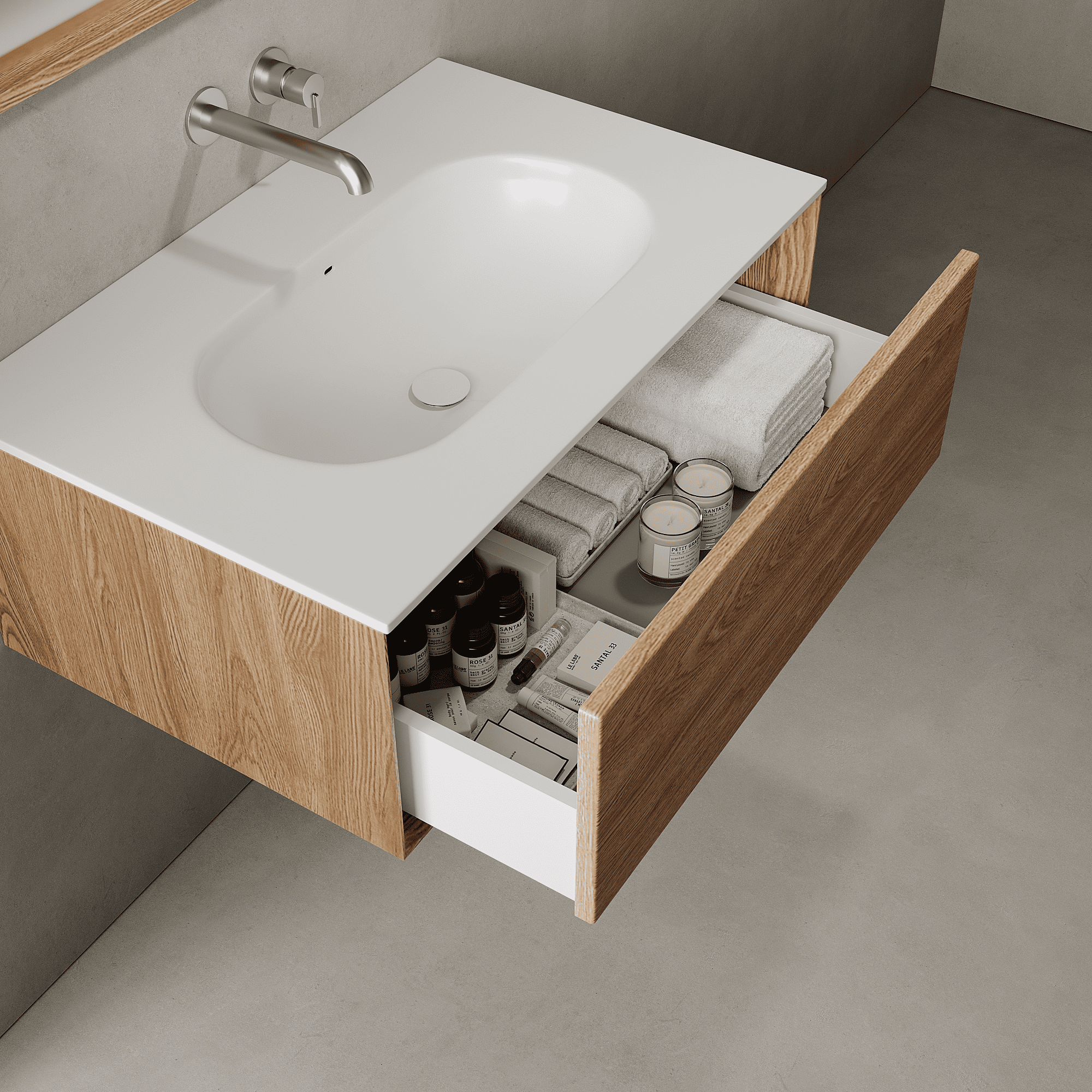 Valmere Honey Wood 800mm Vanity Unit - Single Drawer with Single Basin