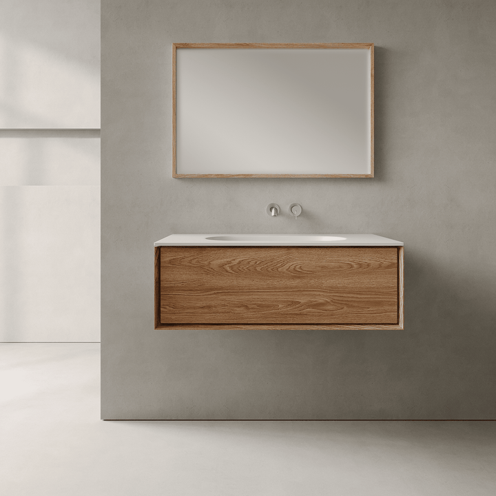 Valmere Honey Wood 900mm Vanity Unit - Single Drawer with Single Basin