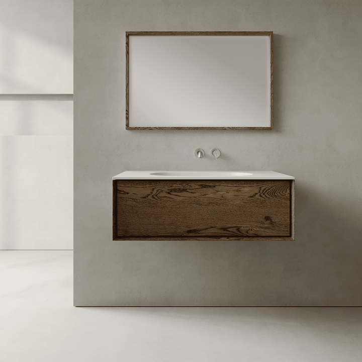 Valmere Smoked Wood 900mm Vanity Unit - Single Drawer with Single Basin