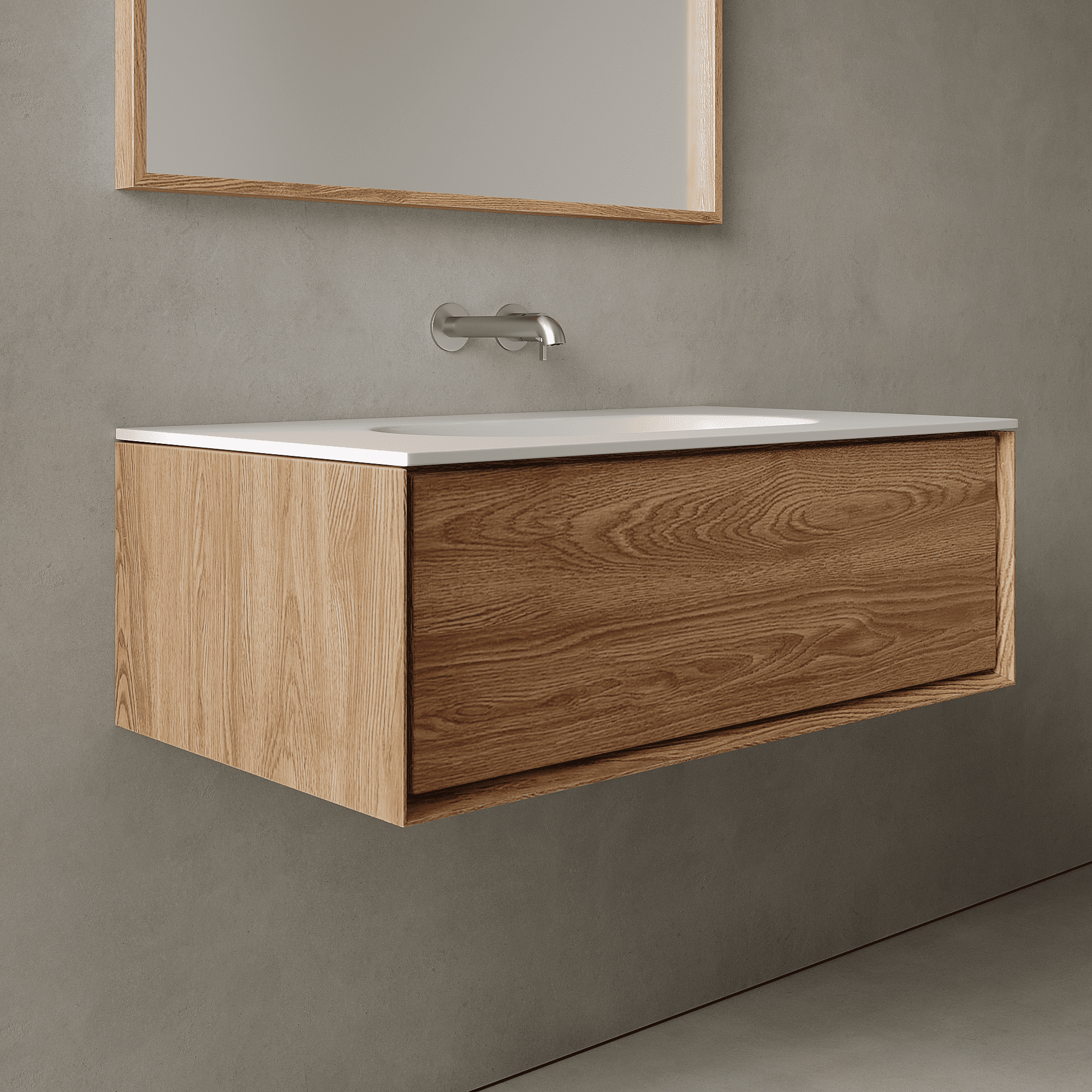 Valmere Honey Wood 900mm Vanity Unit - Single Drawer with Single Basin