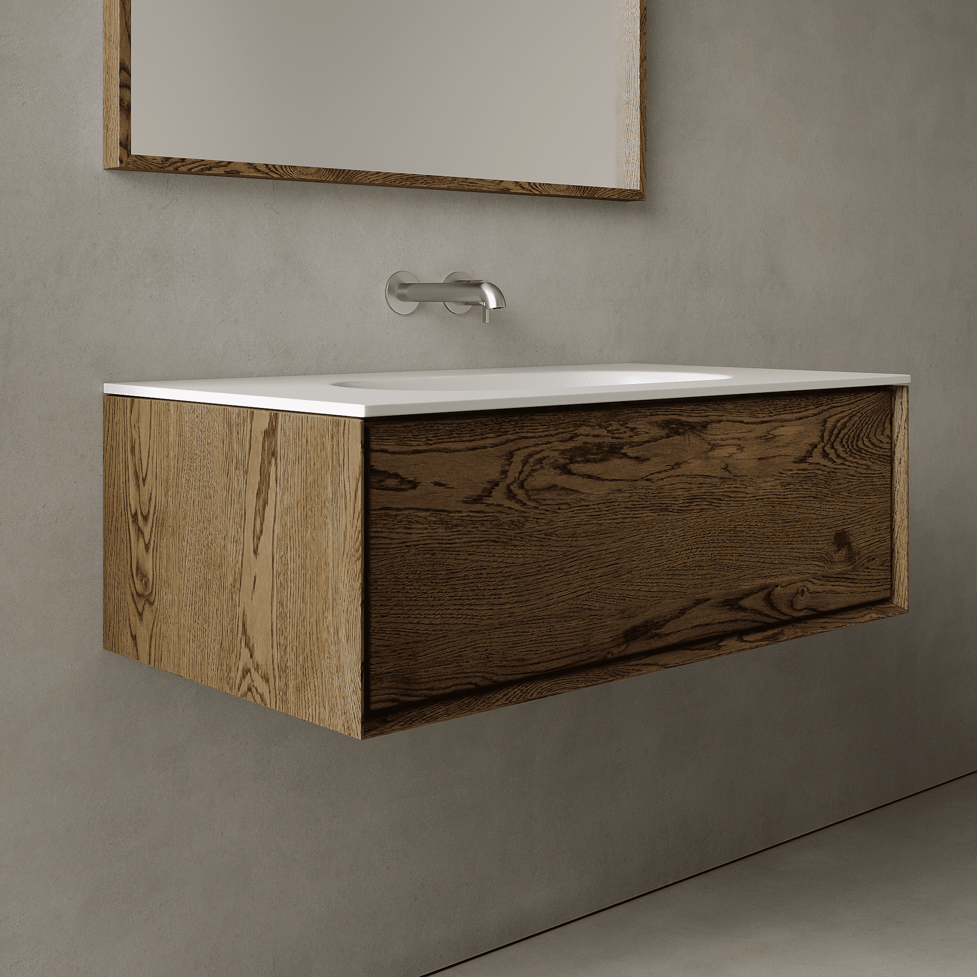 Valmere Smoked Wood 900mm Vanity Unit - Single Drawer with Single Basin
