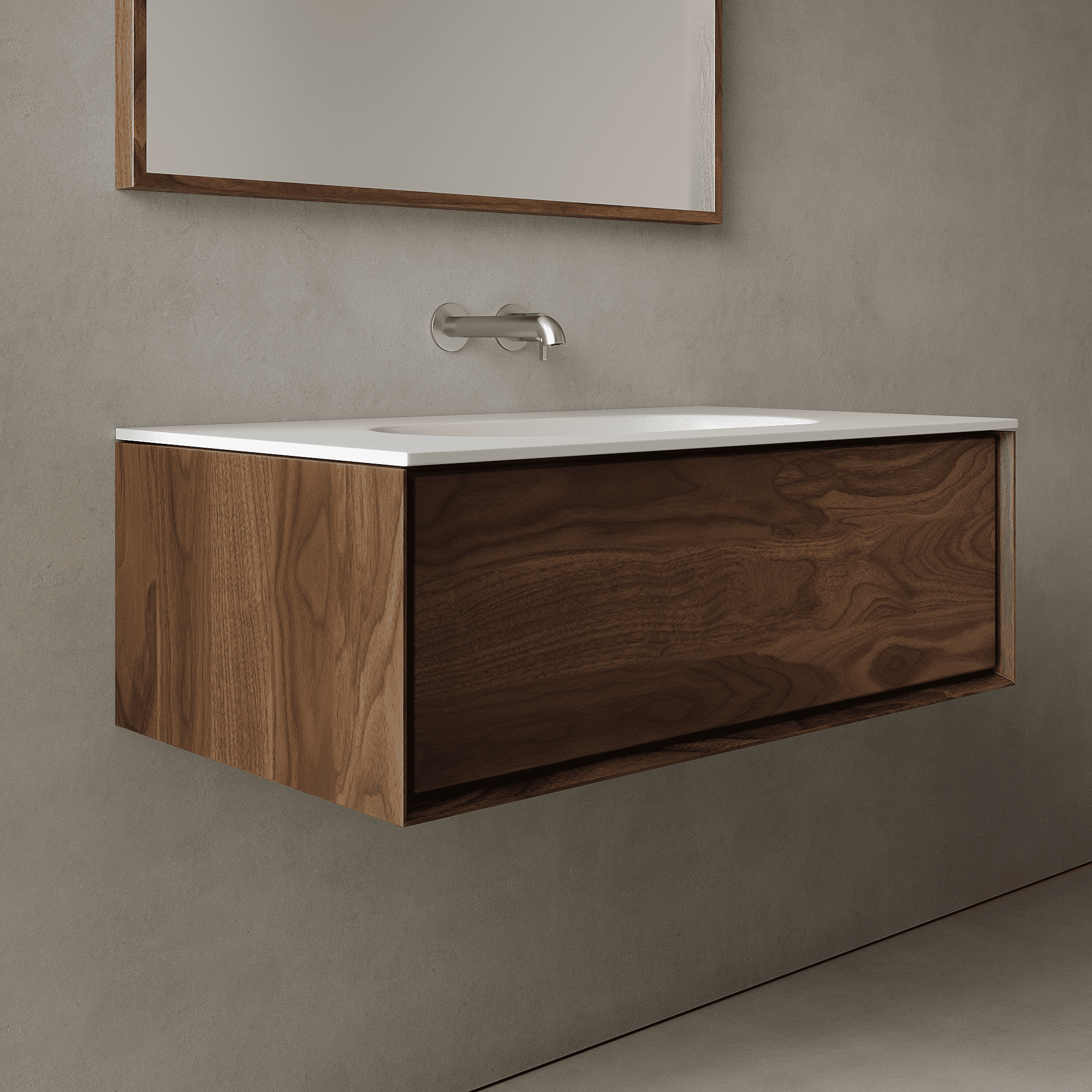 Valmere Real Walnut 900mm Vanity Unit - Single Drawer with Single Basin