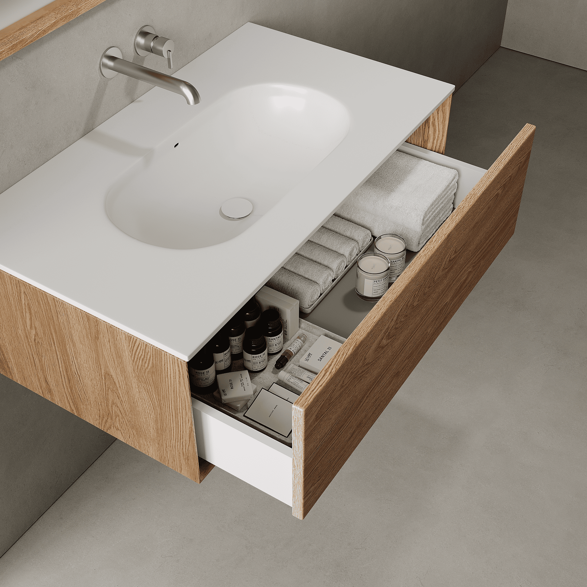Valmere Honey Wood 900mm Vanity Unit - Single Drawer with Single Basin