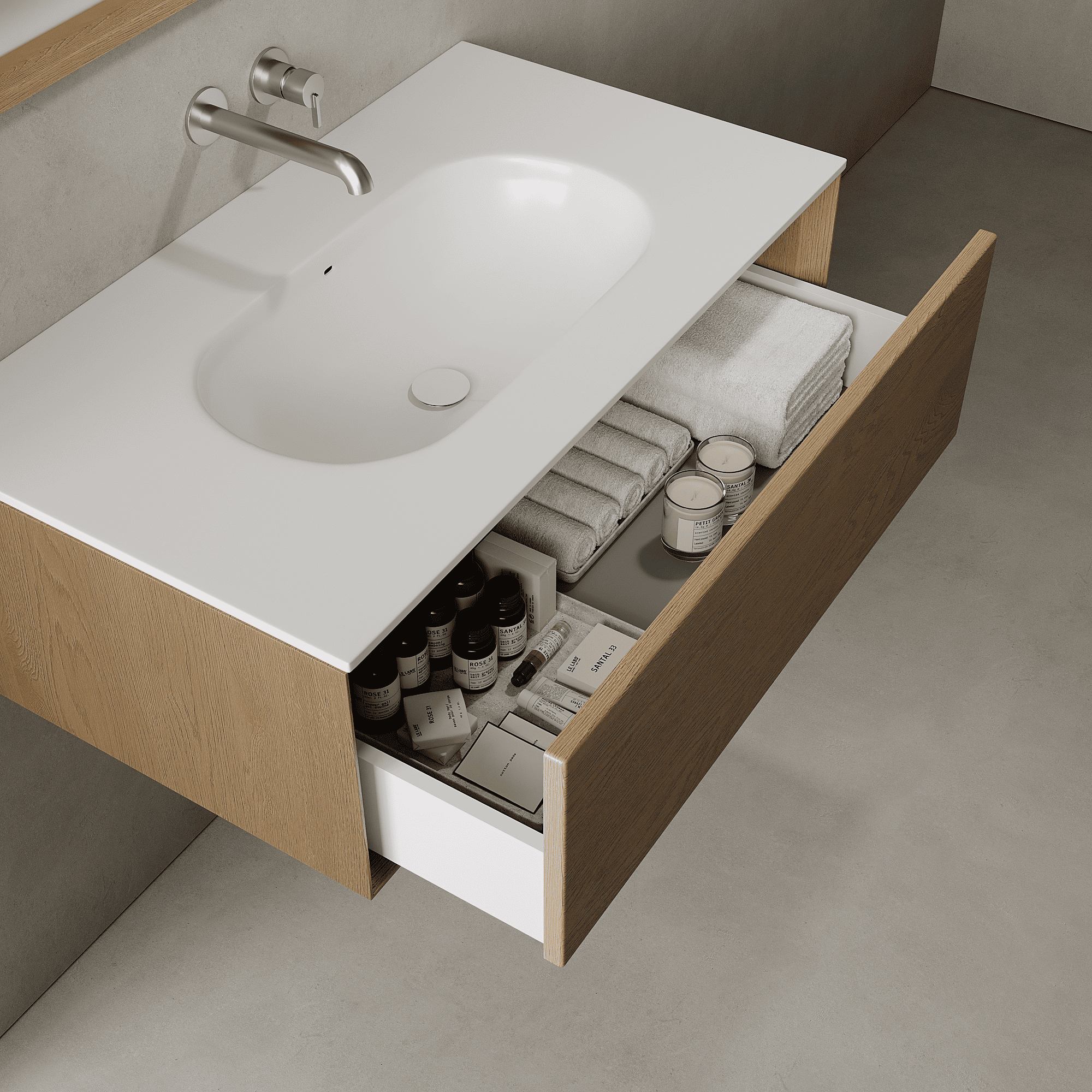 Valmere Real Oak 900mm Vanity Unit - Single Drawer with Single Basin
